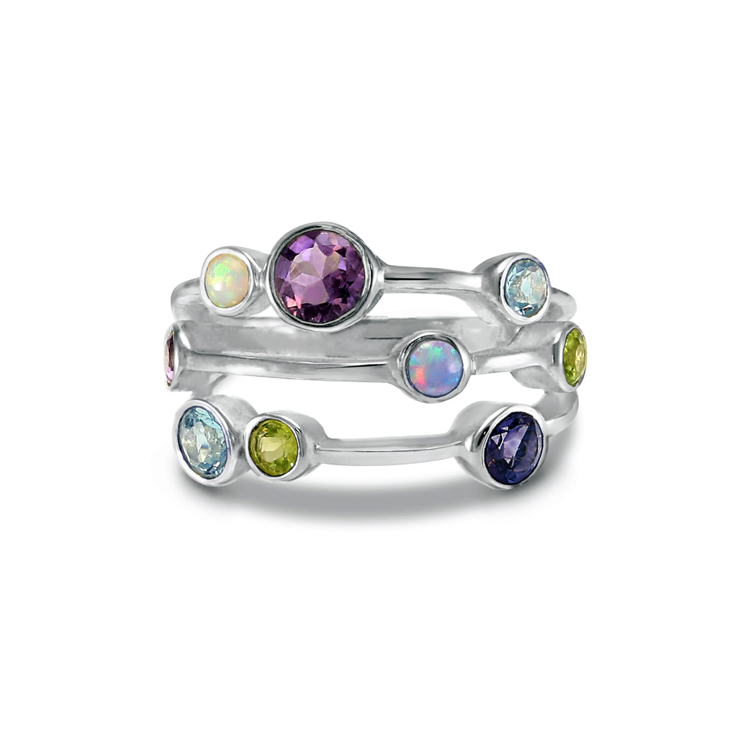 Isla Silver Women's Pink / Purple / Blue Silver Ring With A Cornucopia Of Stones