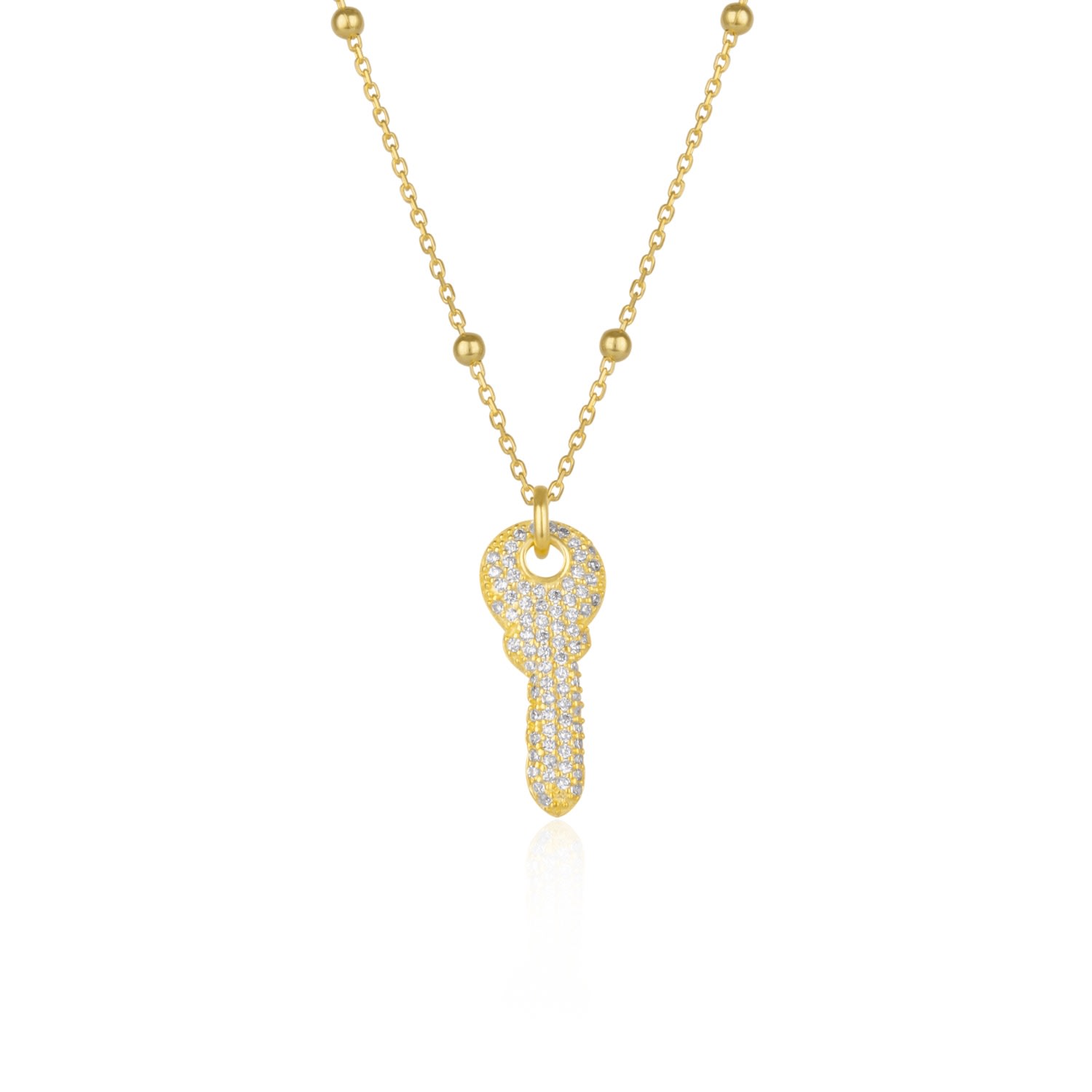 Spero London Women's Key Pendant Necklace With Beaded Chain Gold Plated Sterling Silver In Gold