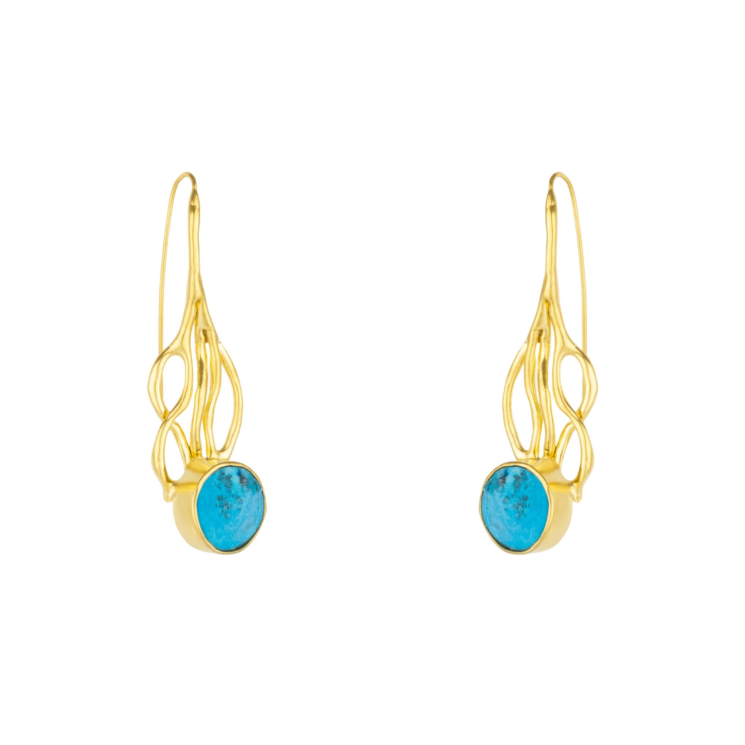 Mejoma Women's Turquoise Gold Grain Wavy Drop Earrings In Gold