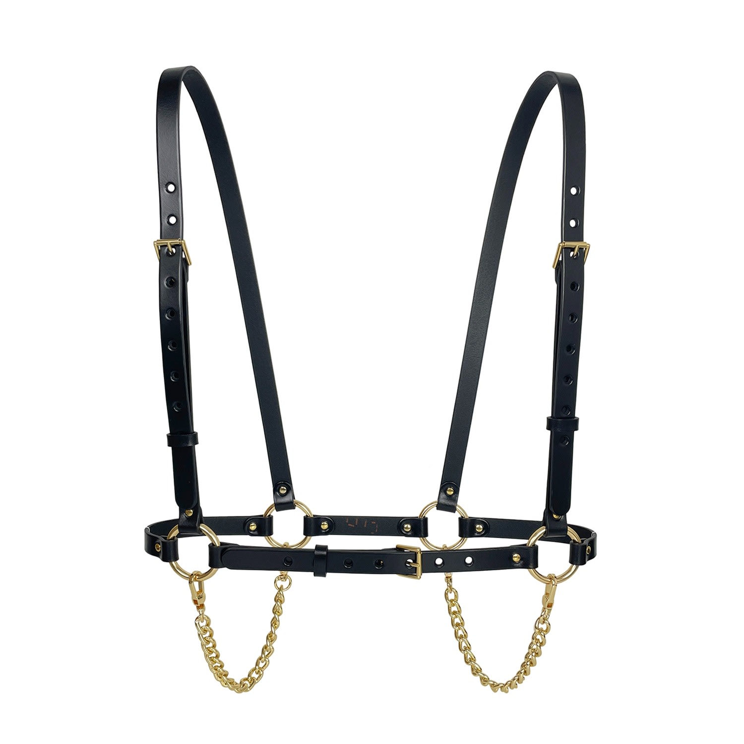 Women’s Black Double Chain Leather Harness Small Haute Cuir