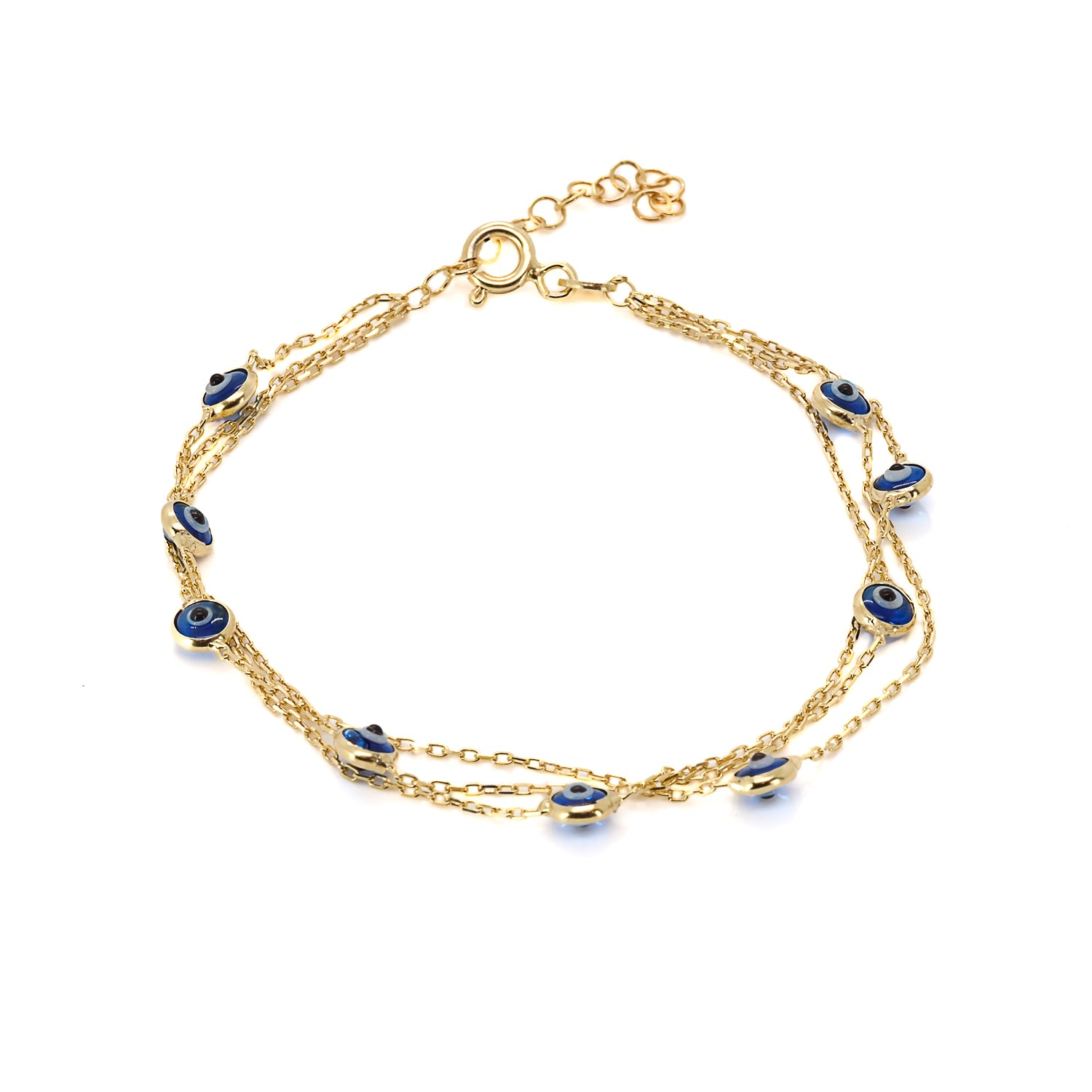 Women's Gold / Blue Triple Chain Evil Eye Gold Bracelet - Gold | Ebru Jewelry