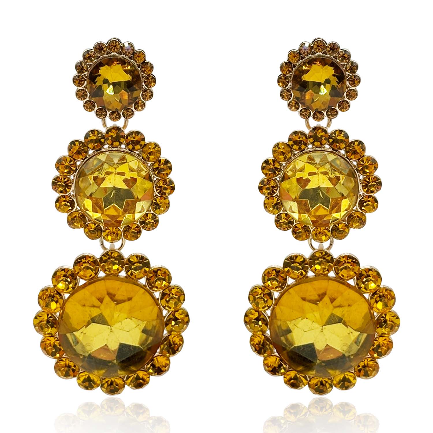 Michael Nash Jewelry Women's Gold / Yellow / Orange Triple Round Crystal Topaz Drop Earrings Surrounded By Round Topaz St