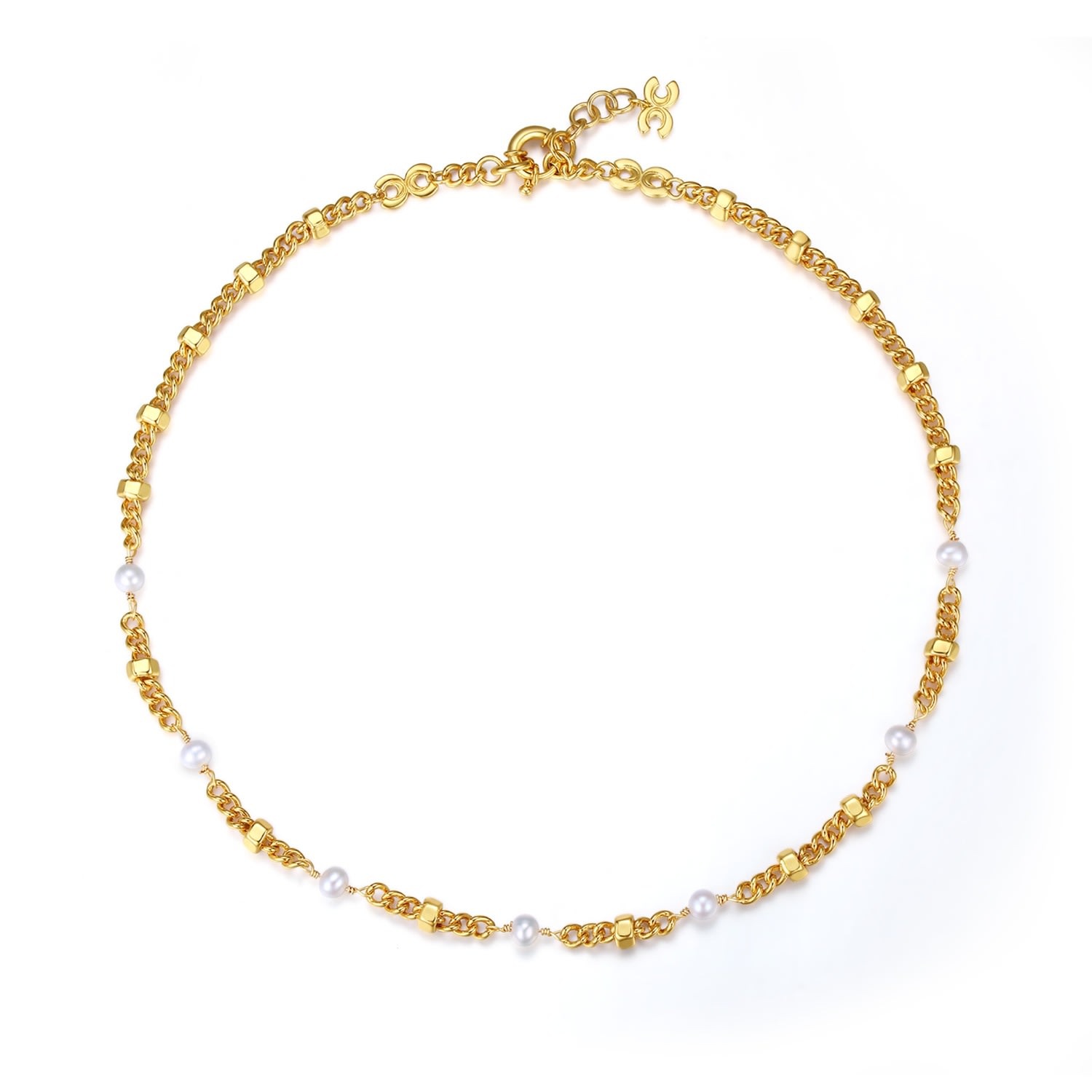 Women’s Gold Hexagon Beads Necklace With Natural Pearls Classicharms