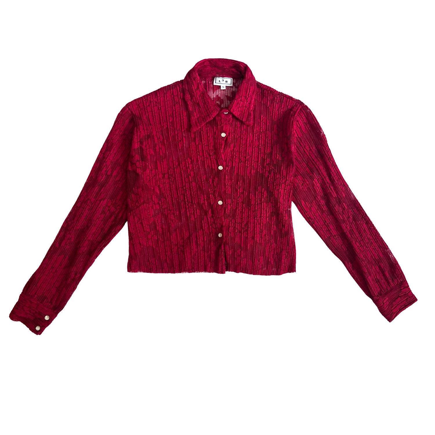 L2r The Label Women's Pink / Purple Cropped Pleated Shirt In Red Lace In Pink/purple