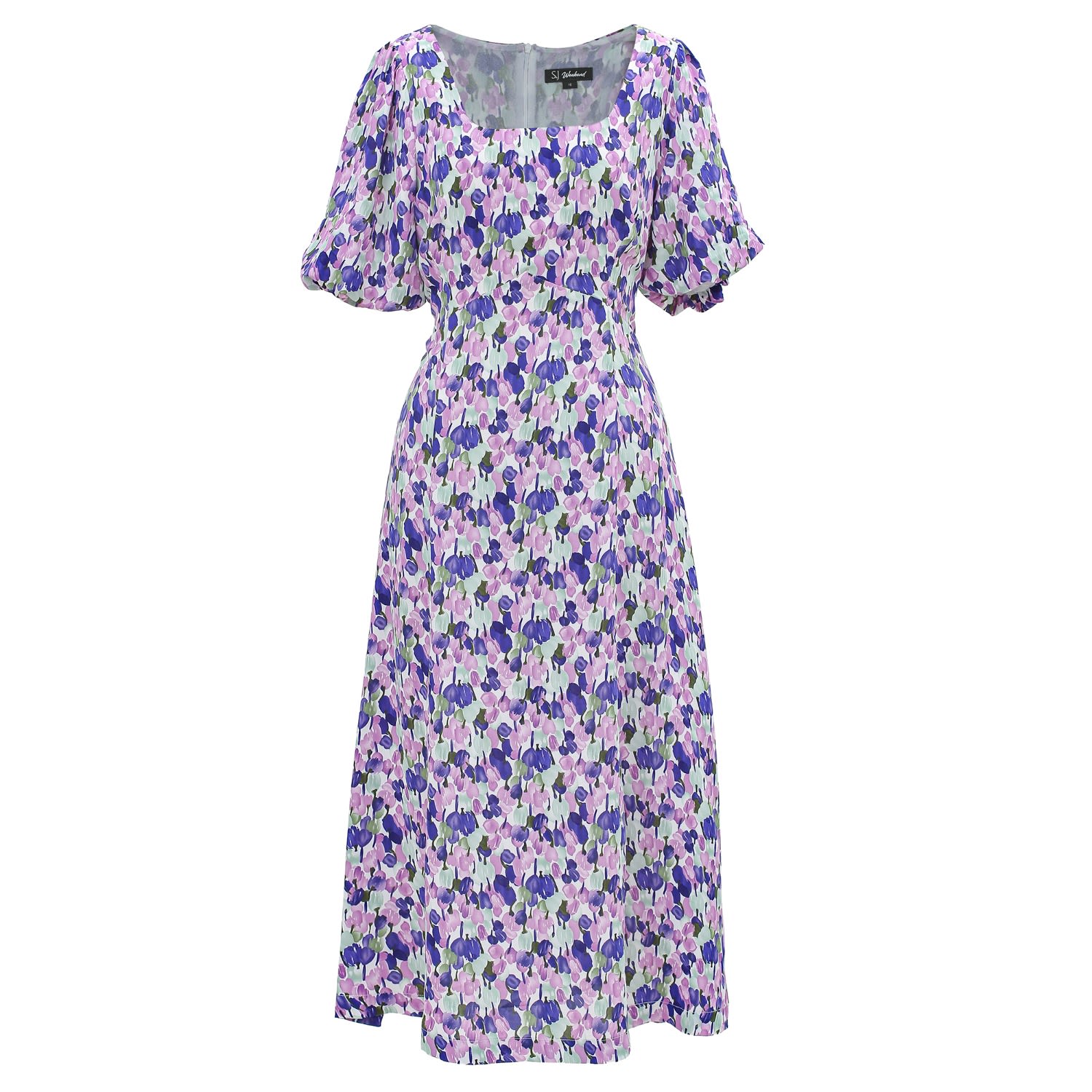 Smart And Joy Women's Square Neckline Liberty Print Dress - Multicolour