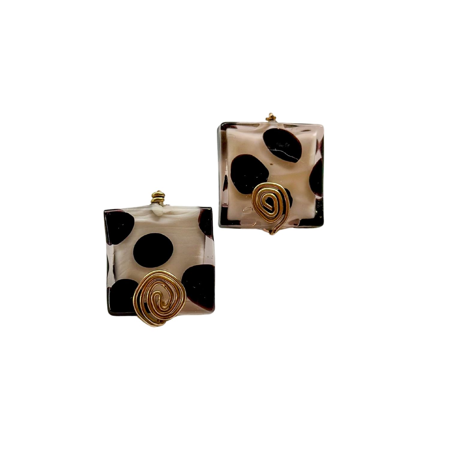 Women’s Black / White The C. devil Stud Earrings - Gold Mare De Vetro