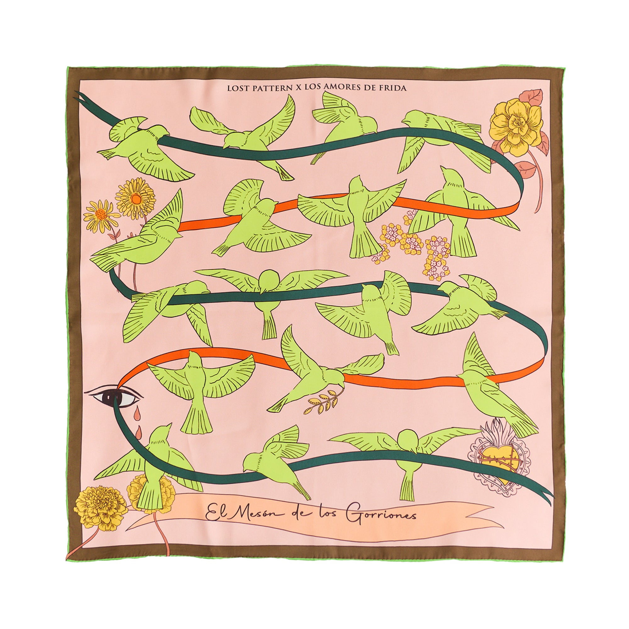 Women’s Frida X Lost Pattern "House Of Frida" Silk Bandana Scarf - Neon Green One Size Lost Pattern Nyc