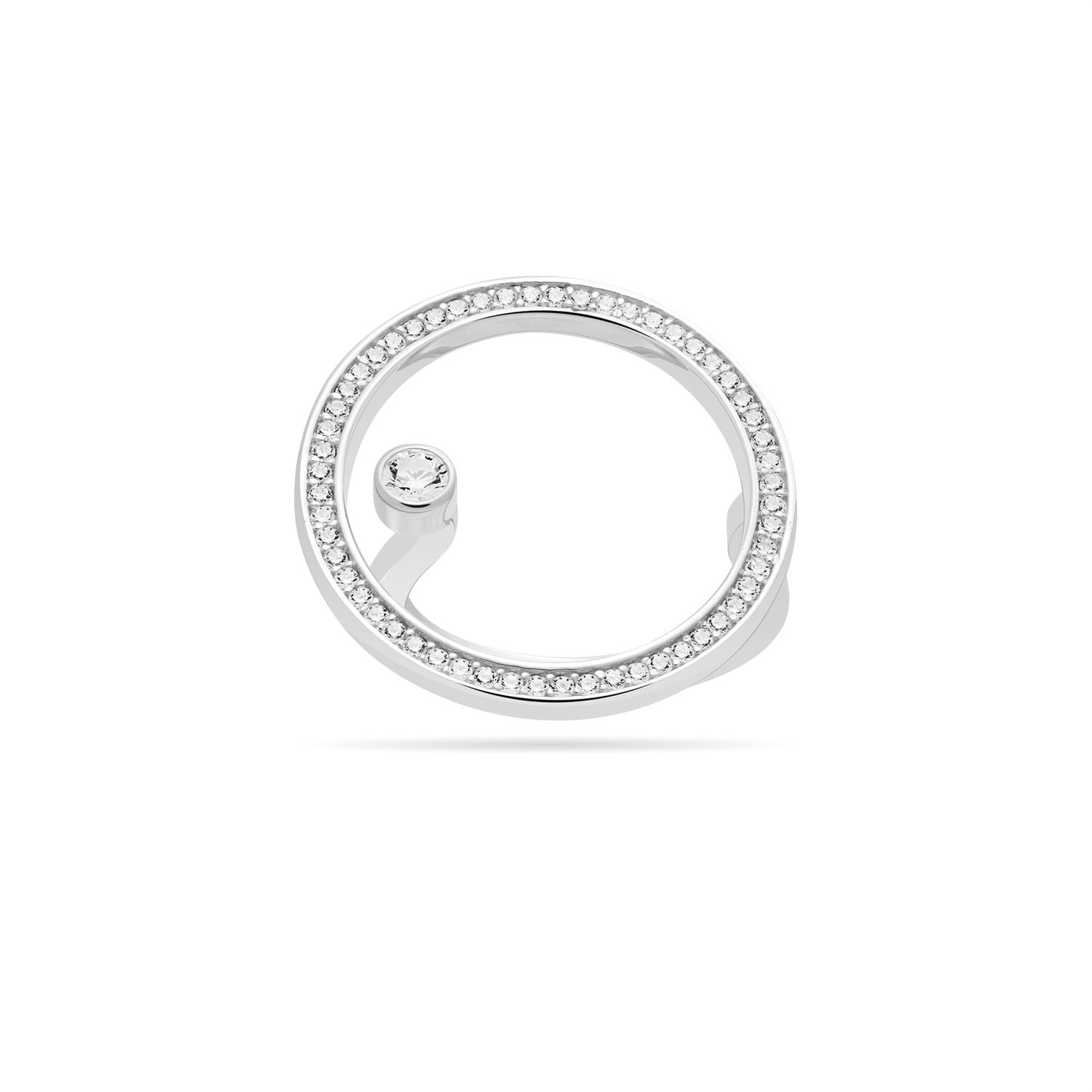 Shop Meulien Women's Large Open Circle Ring With Floating Cz Stud - Silver
