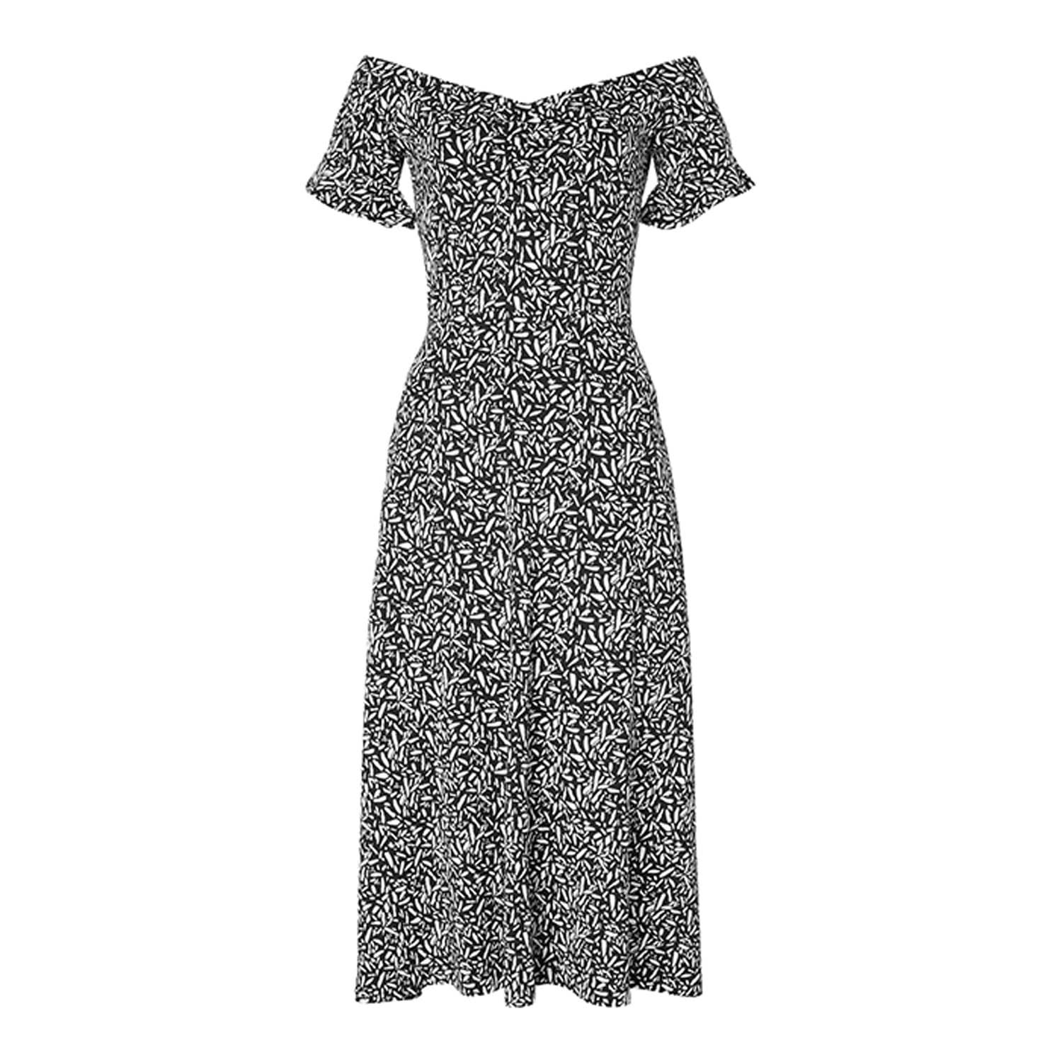 black and white midi dress with sleeves