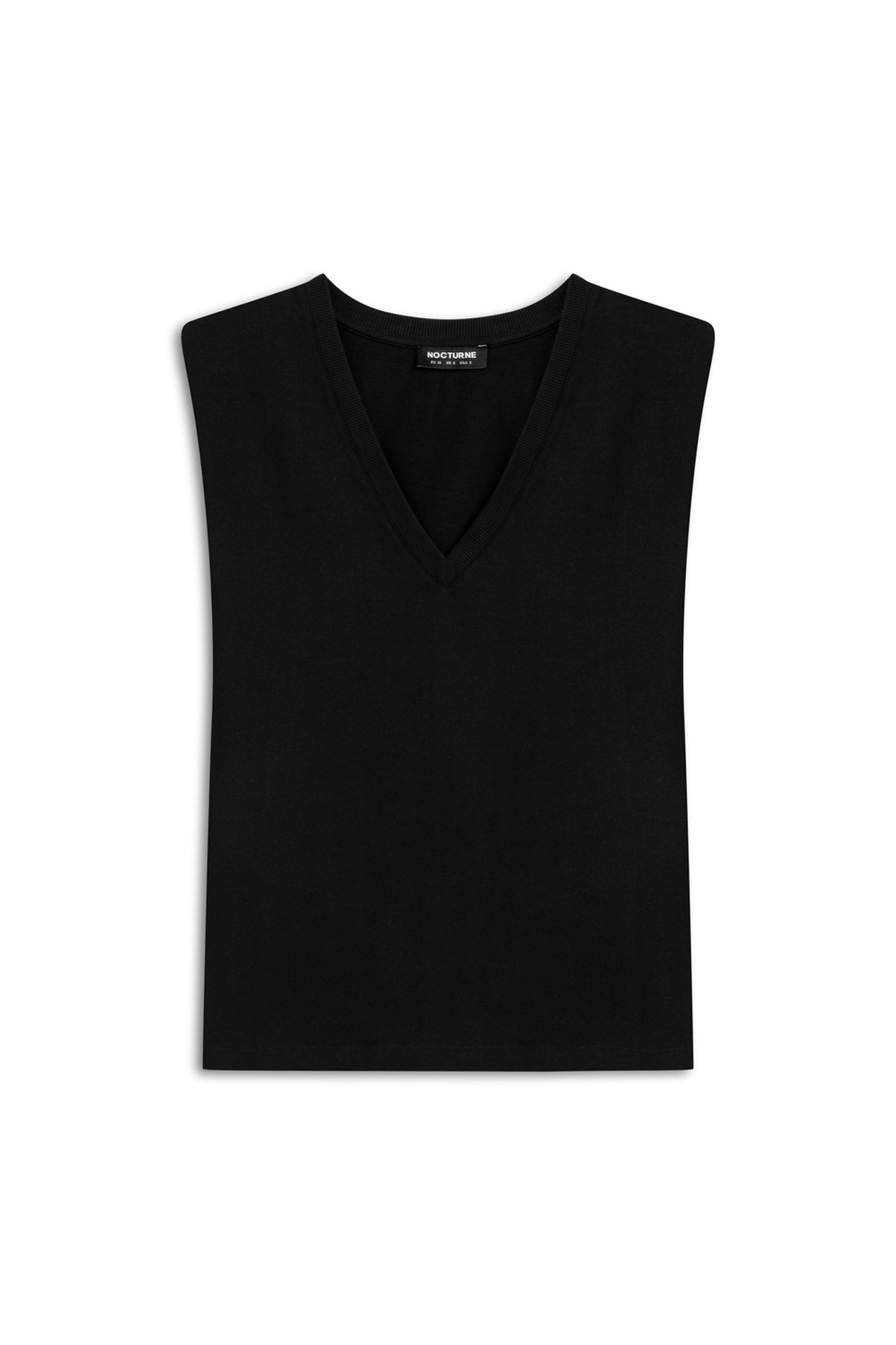 NOCTURNE WOMEN'S V-NECK PADDED T-SHIRT - BLACK