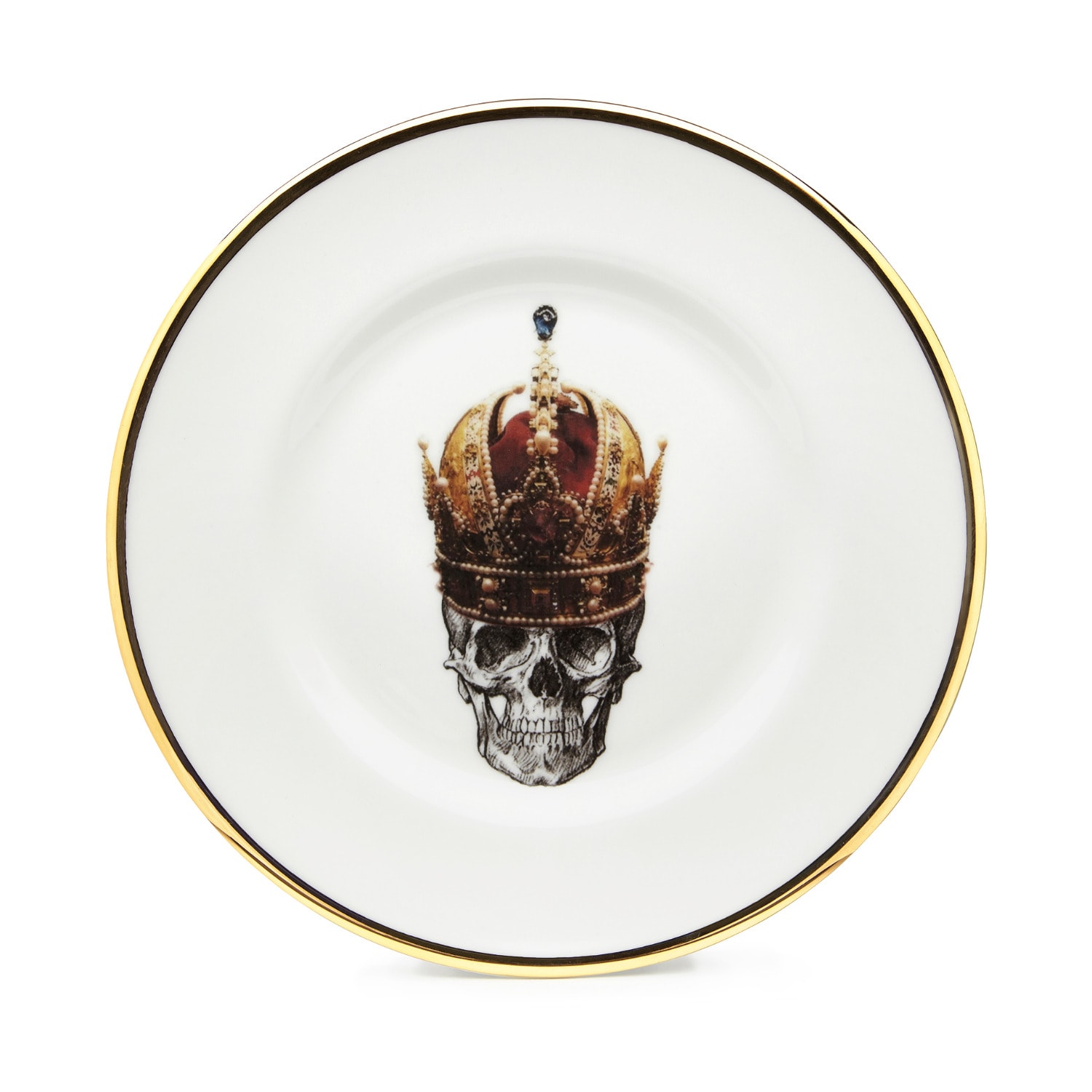 White / Gold / Red Skull In Red Crown Dessert Plate Melody Rose London