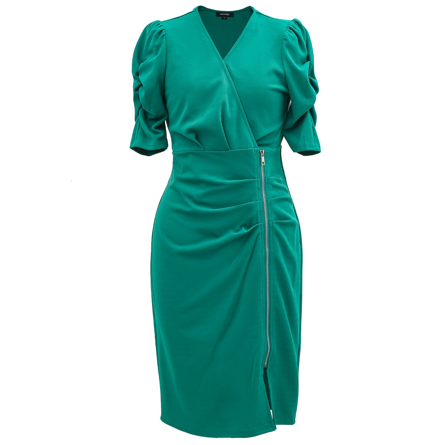 Smart And Joy Women's Jersey Dress With Zip Side - Green In Green