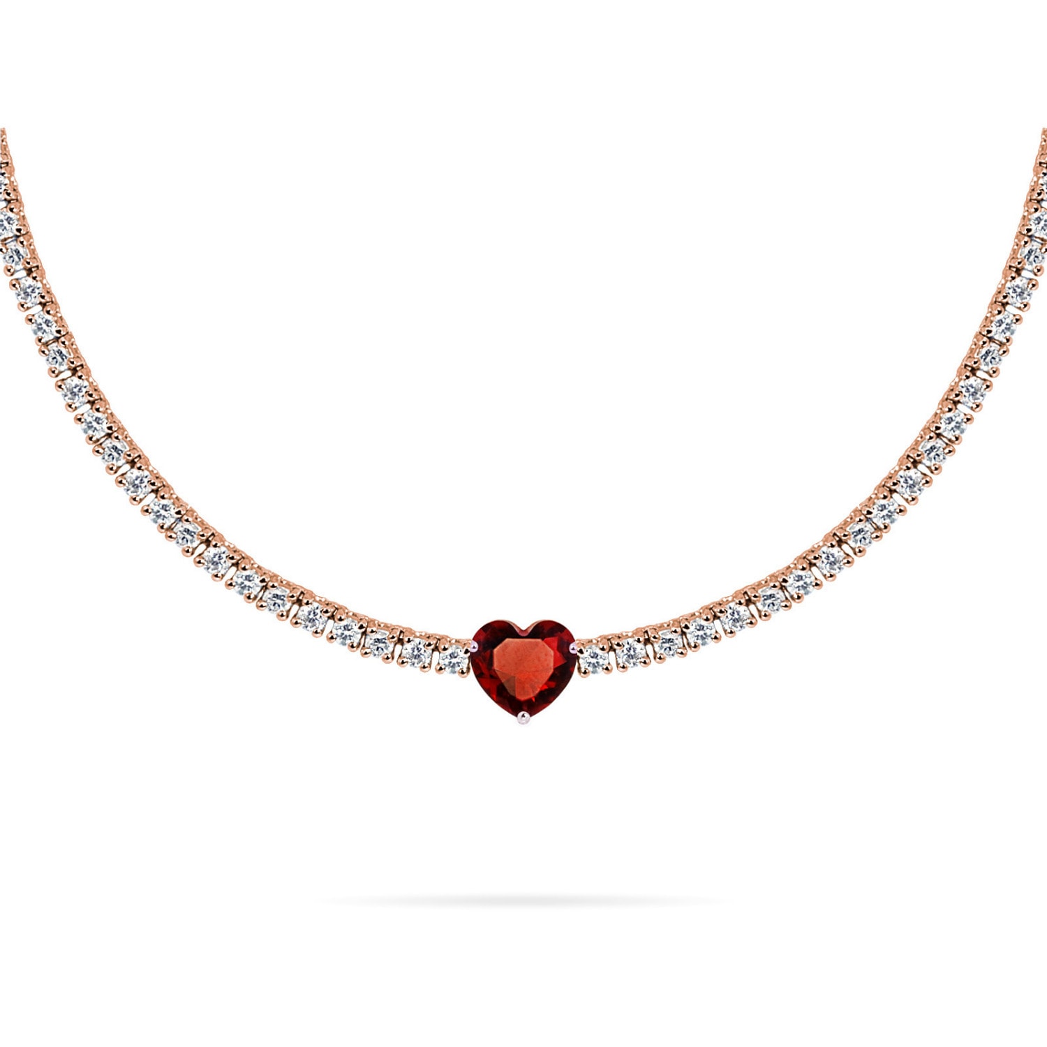 Women’s Choker Tennis Scarlett 3Ct Ruby Heart Precious Stone, Diamonds & 18K Rose Gold Aquae Jewels