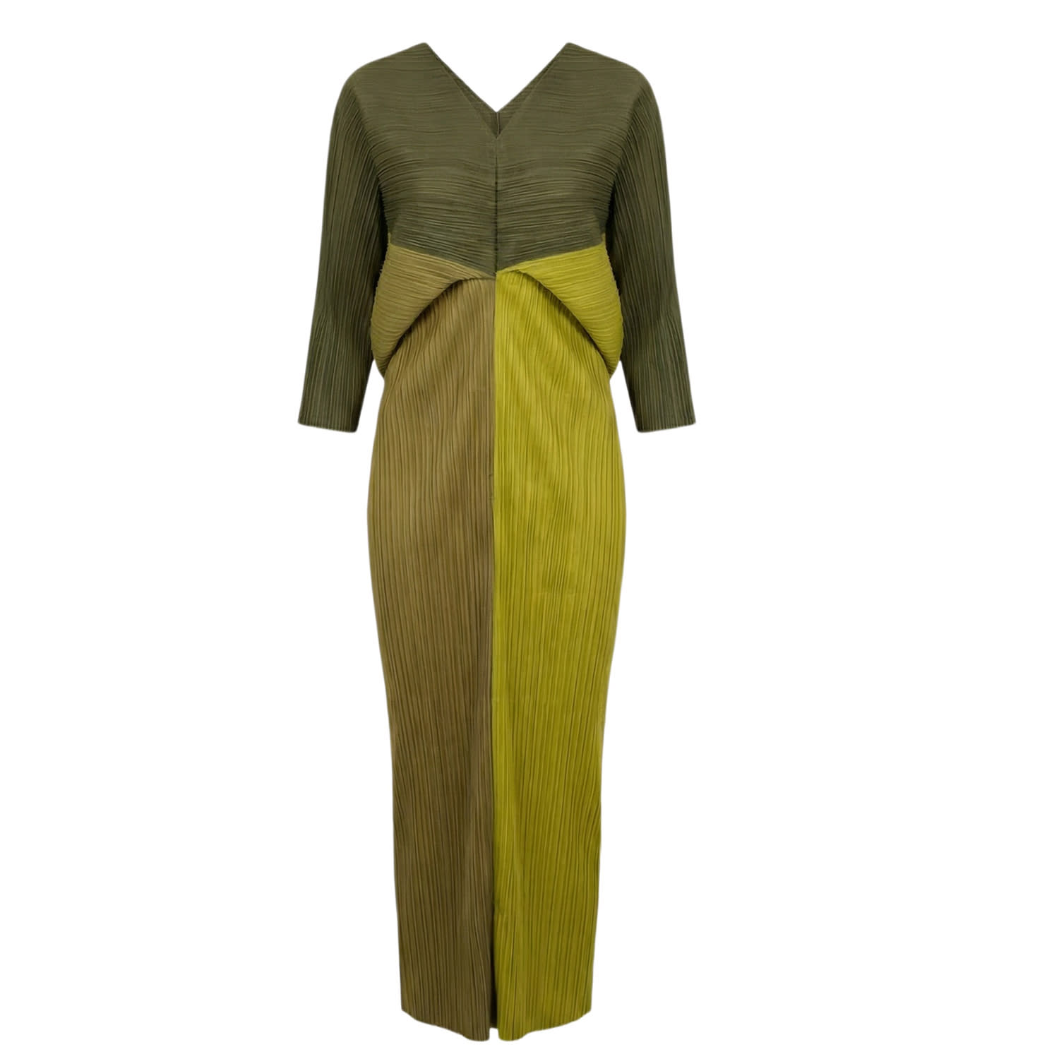 Cy Boutique Women's Green Color Blocking Print Pleated Dress In Kimono Sleeves In Multi