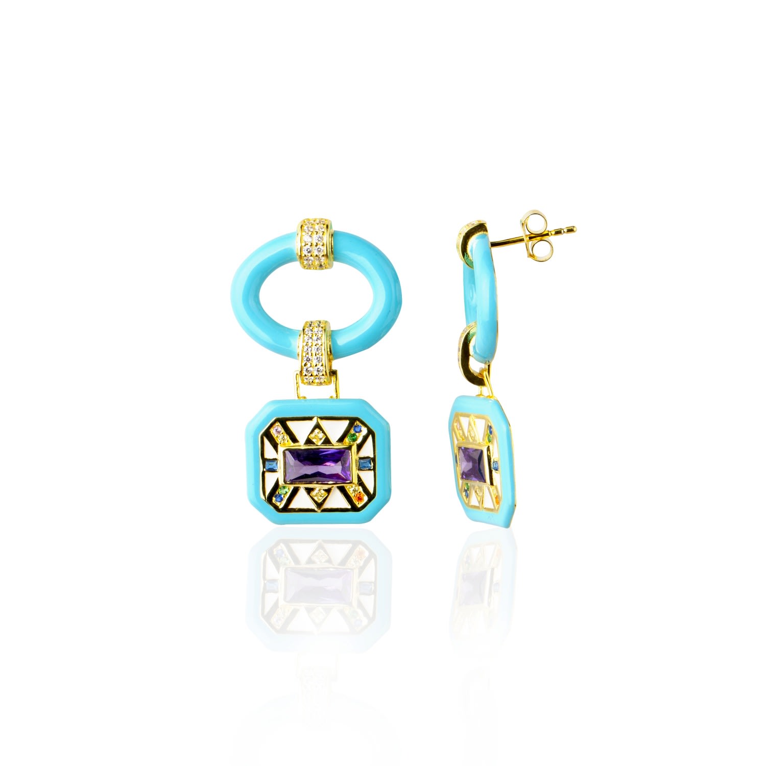 Ep Designs Women's Blue Enamel Earring -gold In Gold