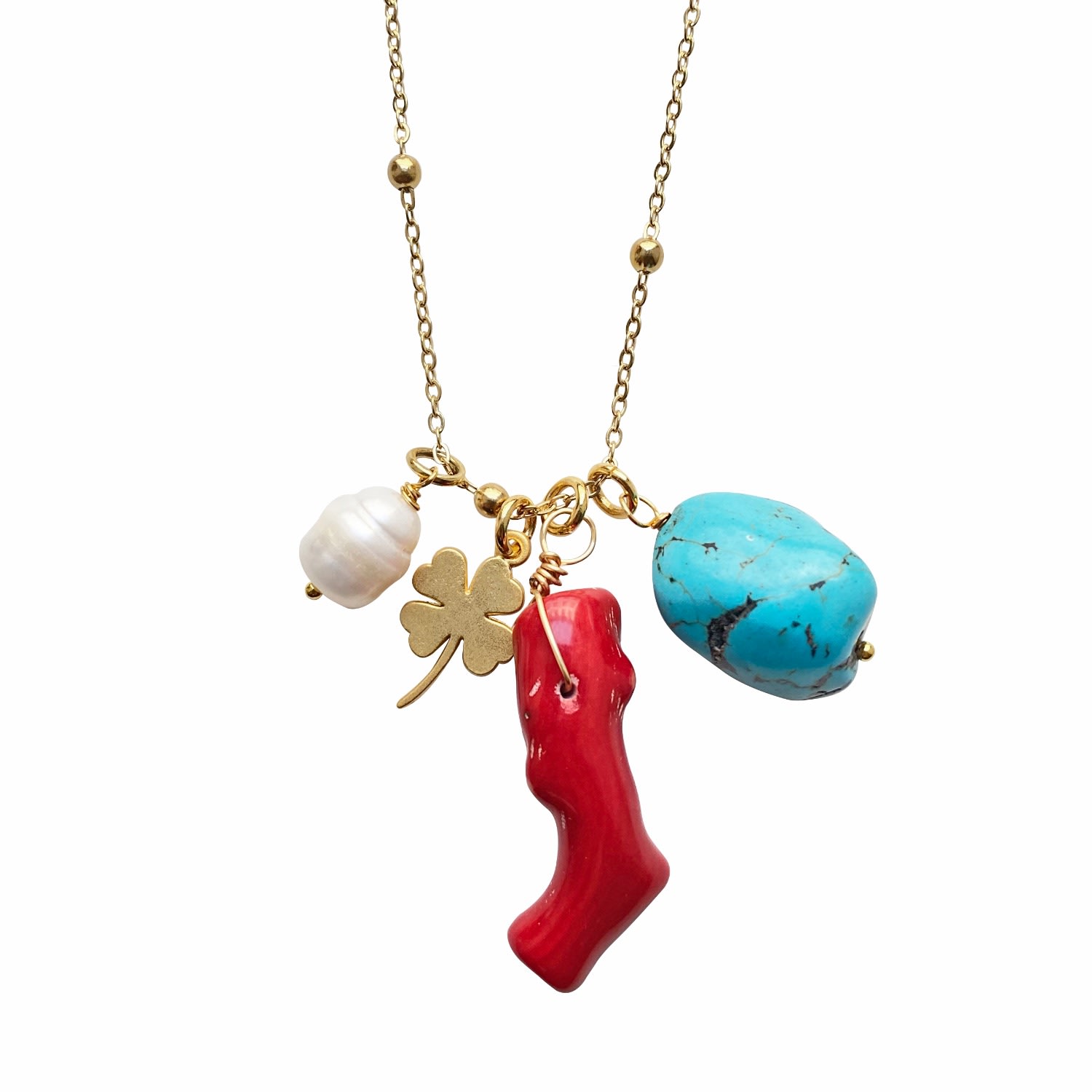 Women’s Red / Gold Vintage Coral Turquoise Necklace Crete Smilla Brav