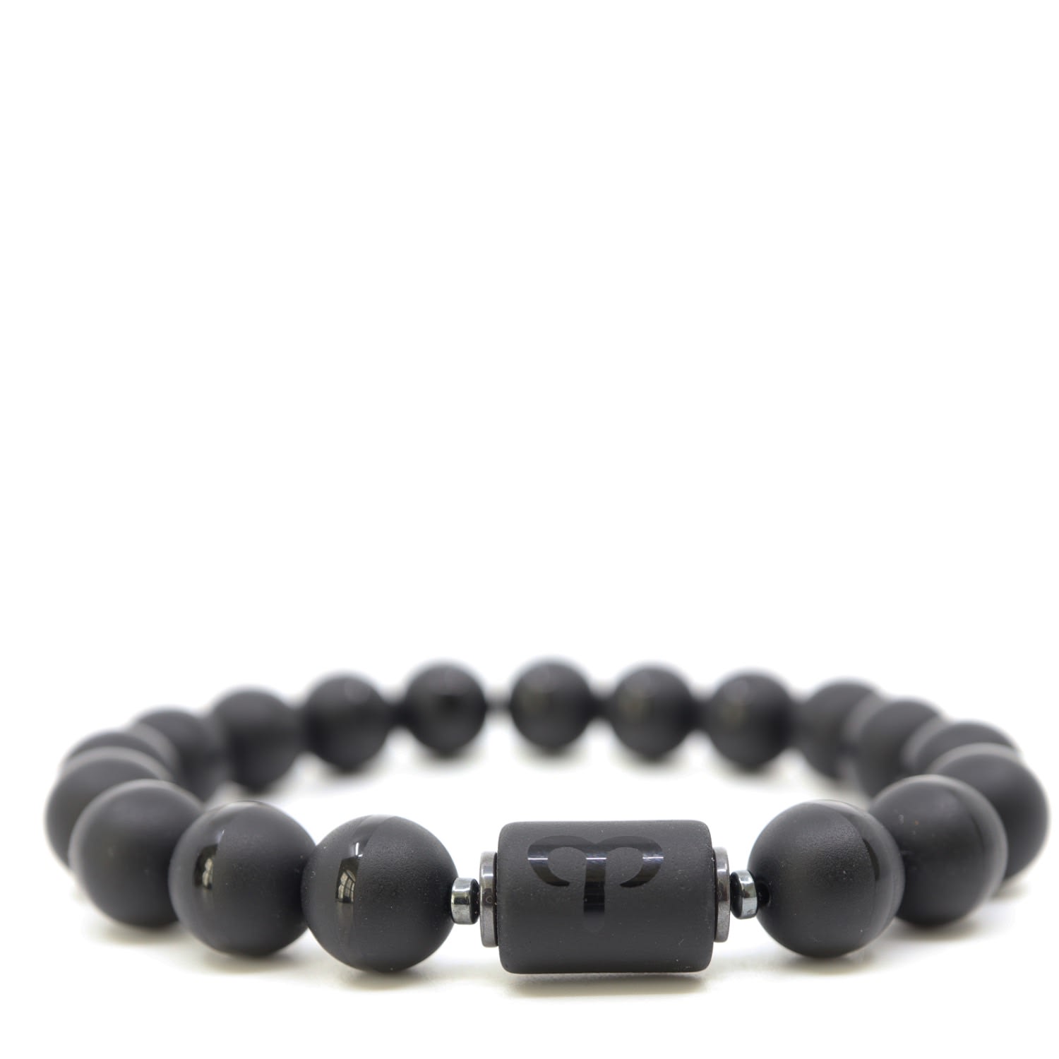 Shar Oke Men's Black / Silver Aries Zodiac Matte Black Agate Bracelet In Multi