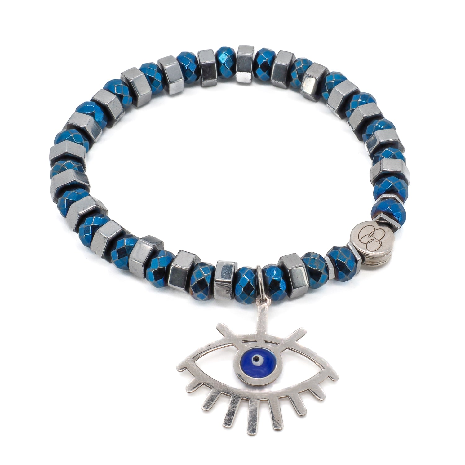 Women’s Blue / Silver Sterling Silver Evil Eye Hematite Beaded Bracelet - Blue Ebru Jewelry