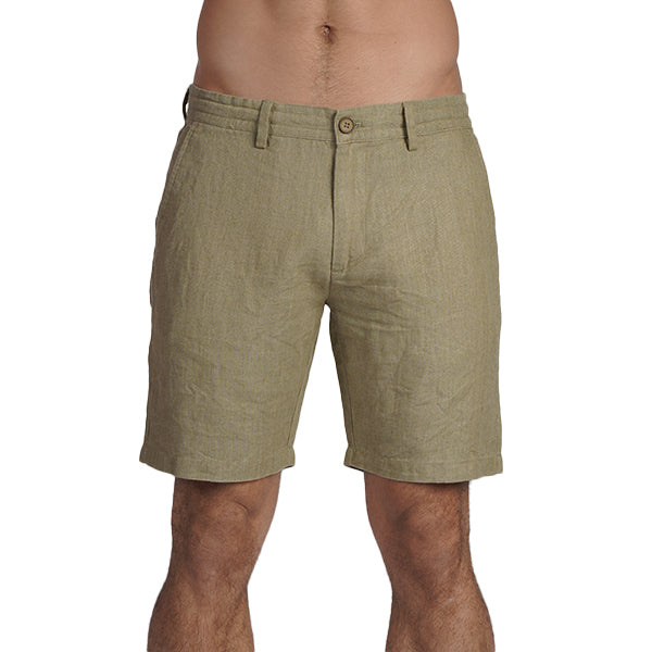 Eight X Men's Green 100% Linen Slim Fit Shorts - Olive In Green