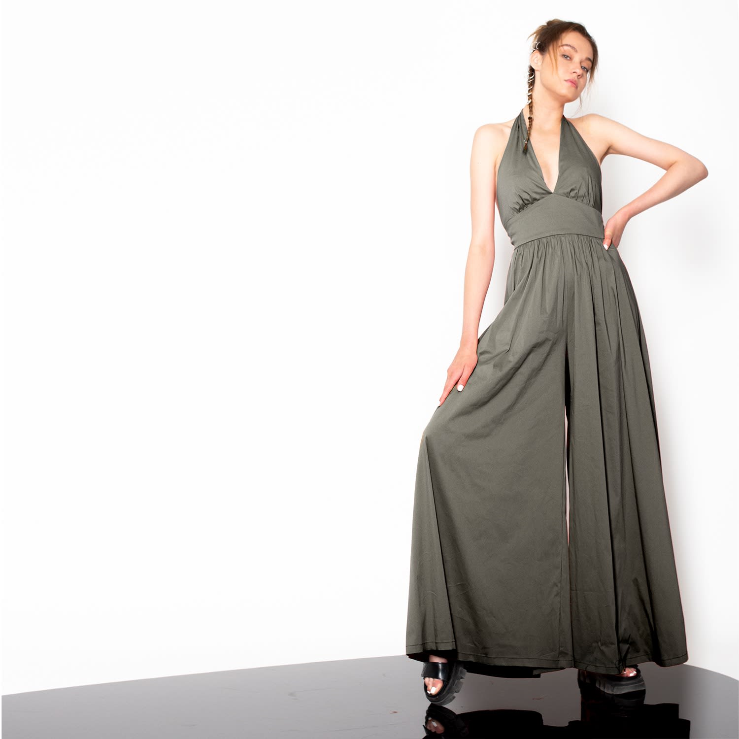 Khaki Halter Neck Jumpsuit, gaffer&fluf