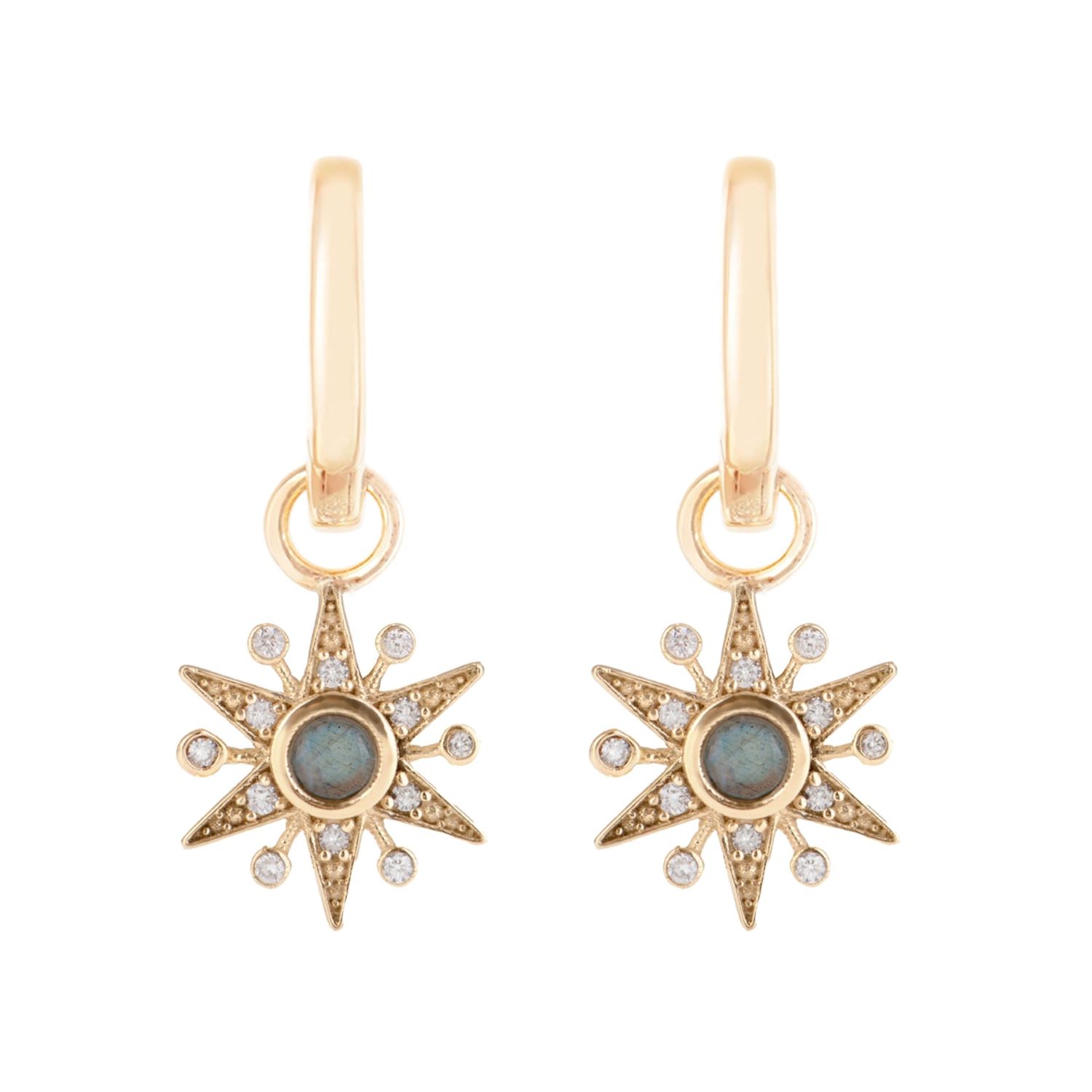 Women’s Limited Edition Diamond & Labradorite Star Hoop Earrings 9K Gold Zohreh V. Jewellery