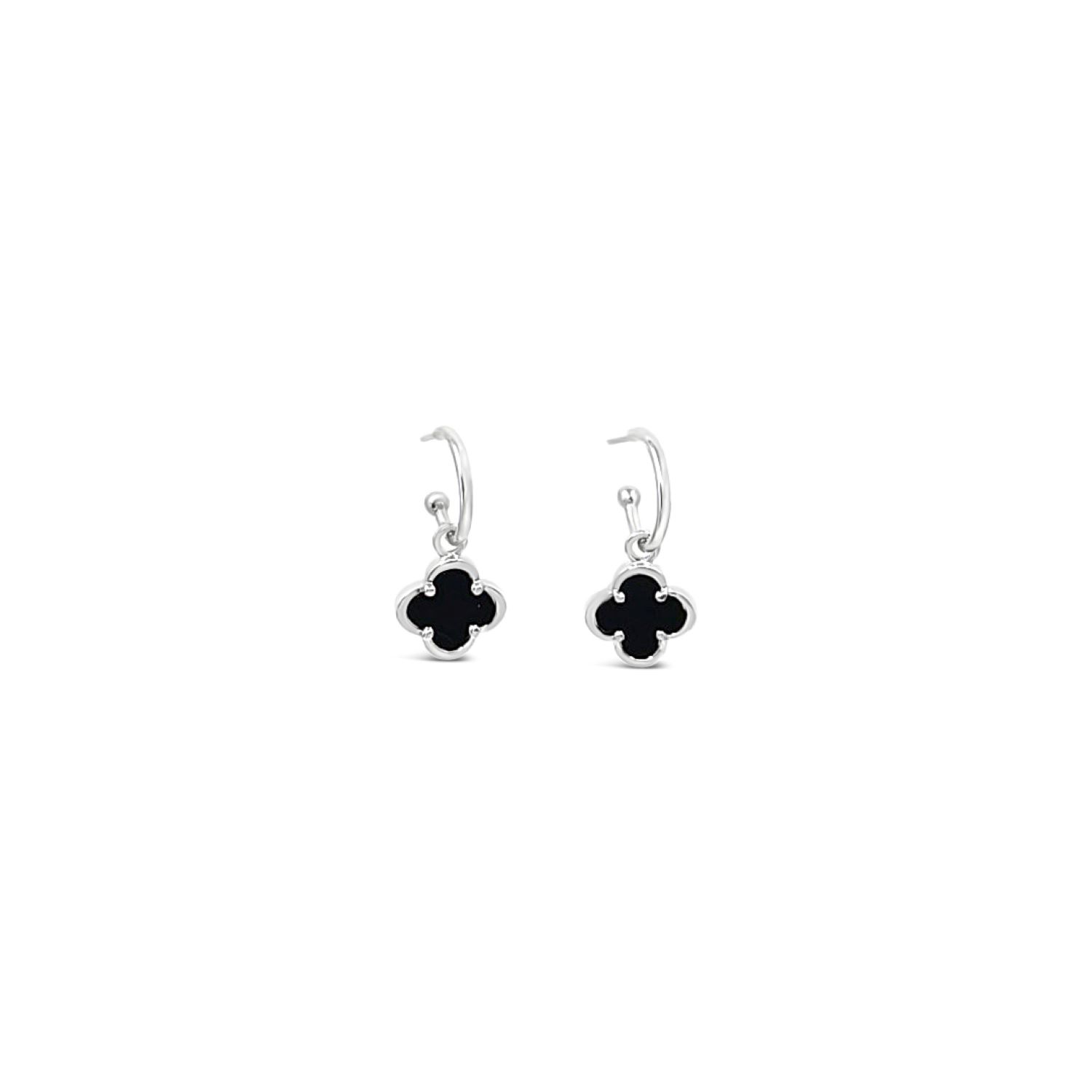 Lutiro Women's Black / Silver Clover Hoop Set Ten Mm - Black Agate - Silver In Multi
