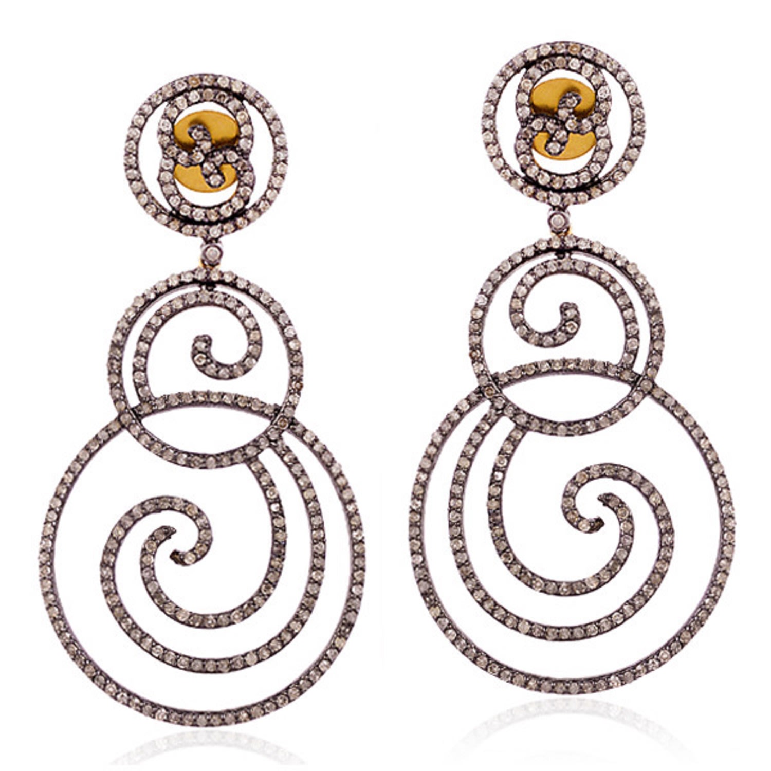 Women’s White / Silver / Gold Natural Diamond Pave In 14K Gold Sterling & Silver Glimmering Dangle Earrings Jewelry Artisan