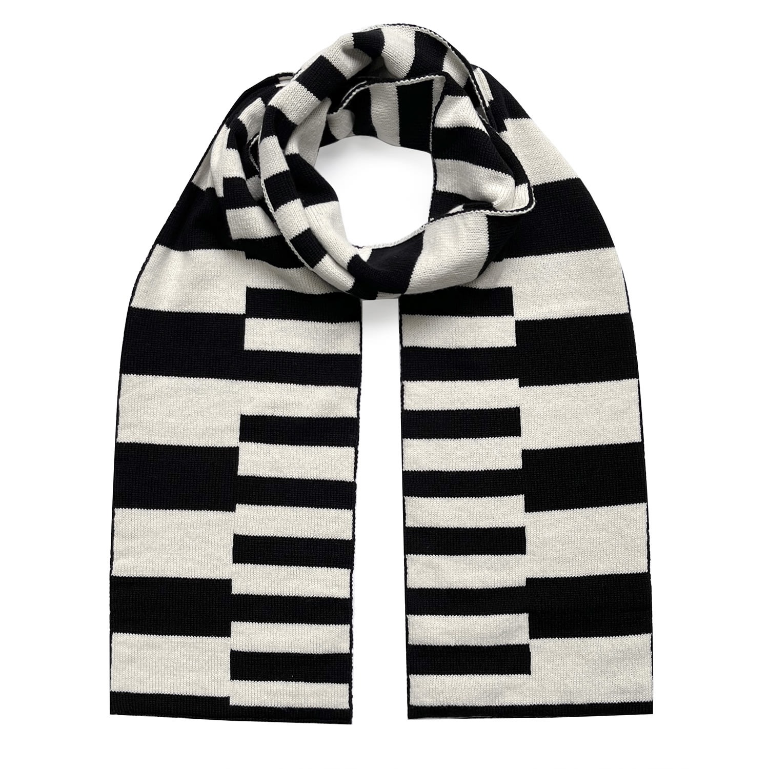 Black / White Multi-Striped Wool & Cashmere Scarf Men One Size Ingmarson