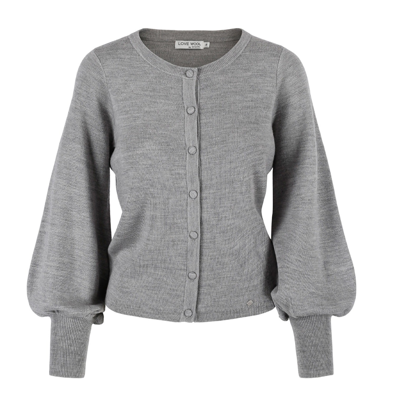 Tirillm Women's "ava" Merino Wool Cardigan With Balloon Sleeves- Black - Grey Melange In Grey