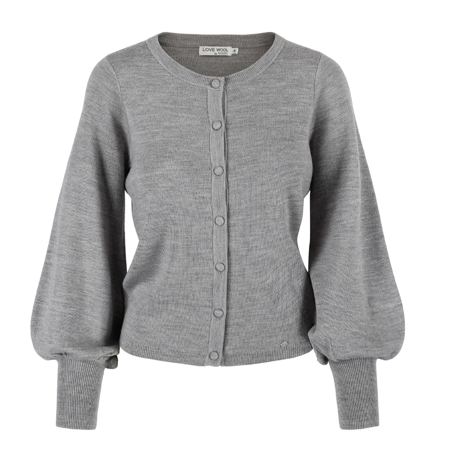 Women’s "Ava" Merino Wool Cardigan With Balloon Sleeves- Black - Grey Melange Small Tirillm