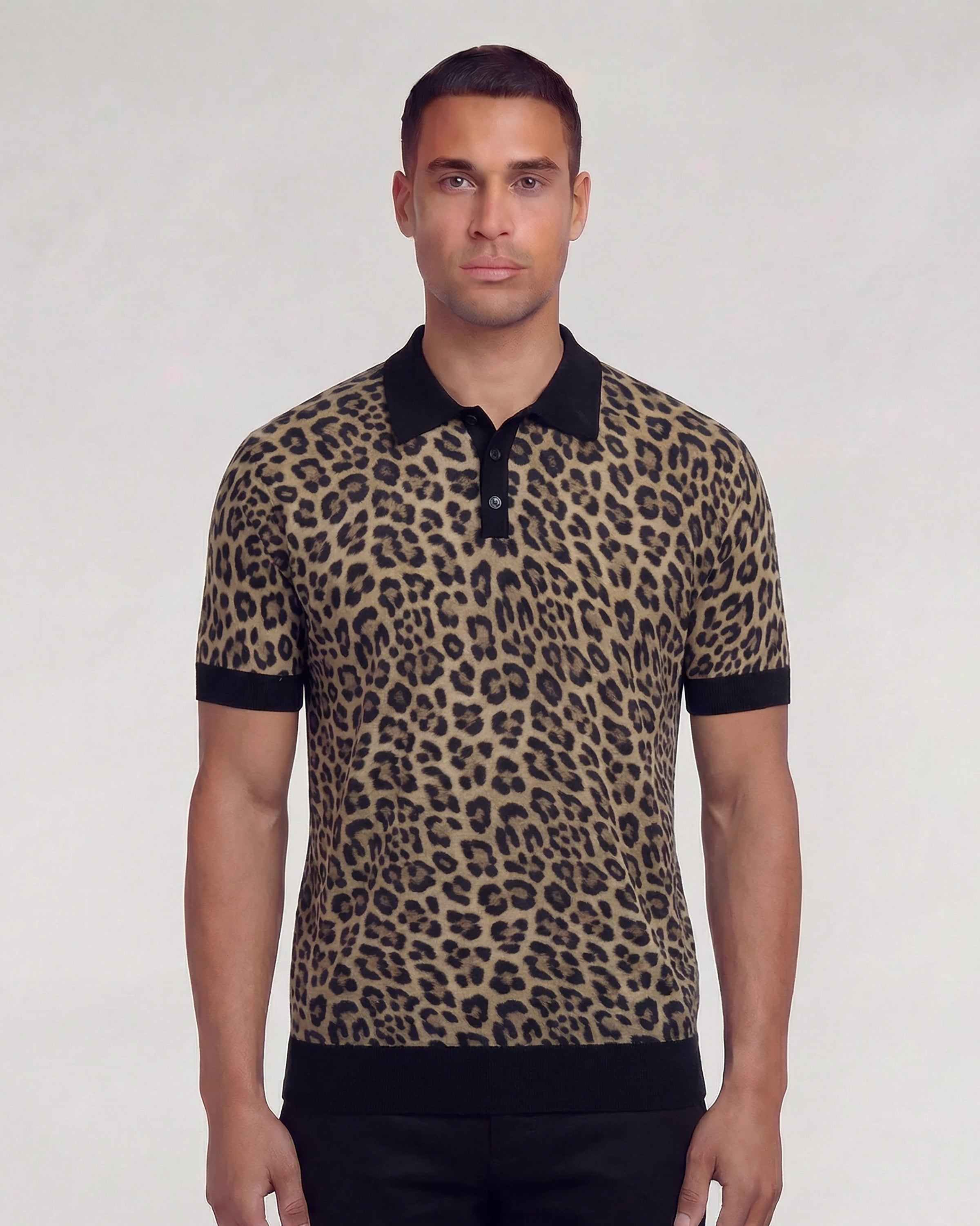 Pilgrim Leopard Brown Mens Merino Silk Cashmere Polo | Lords of