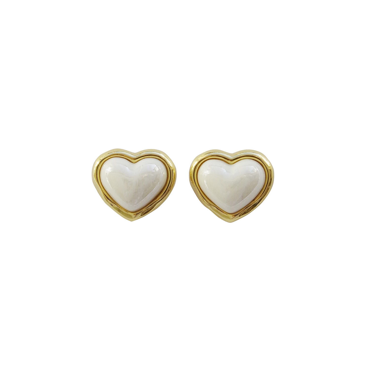 Poporcelain Women's Gold / White Porcelain Pearly White Heart Stud Earrings In Multi