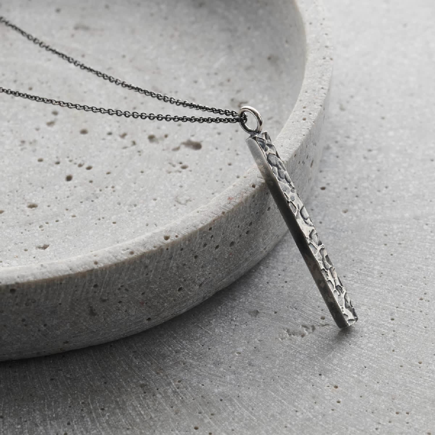 Men’s Textured Oxidised Sterling Silver Bar Necklace by Posh Totty Designs