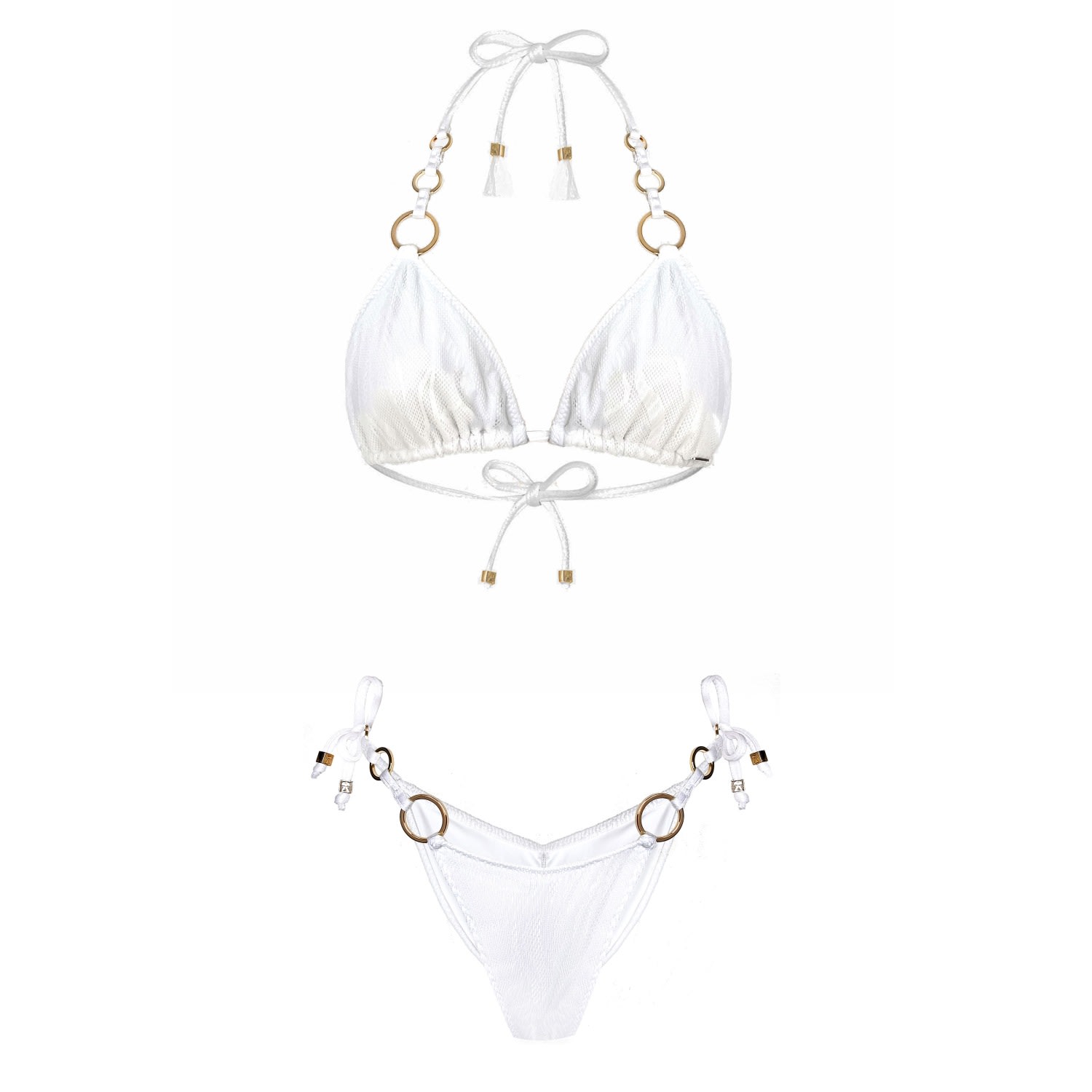 Deessa Ibiza Women's Gold / White Lace Eco Bikini Set Cala Comte Aurora Aina - White In Gold/white