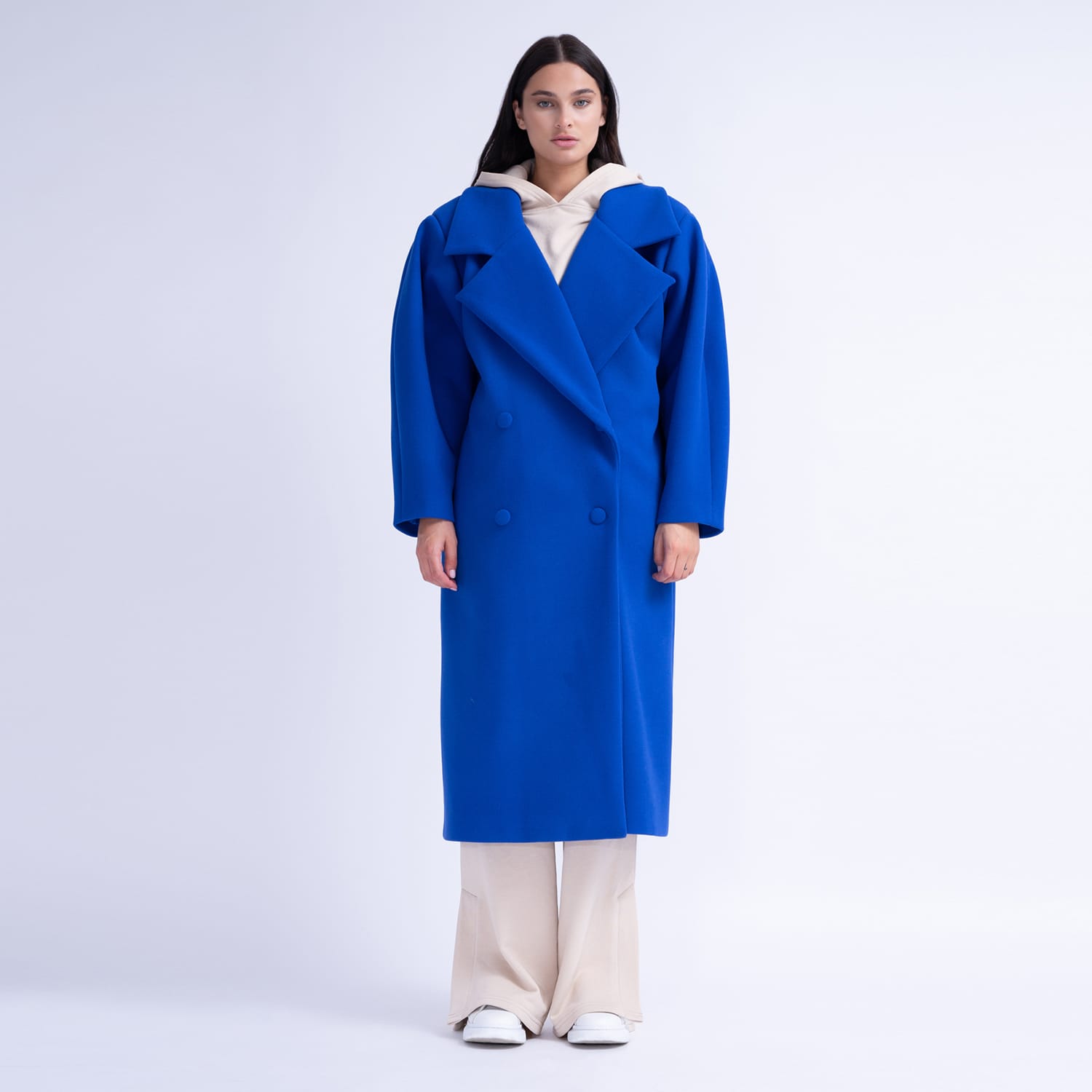 Electric Blue Structured Wool Coat With Oversized Lapels by BLUZAT