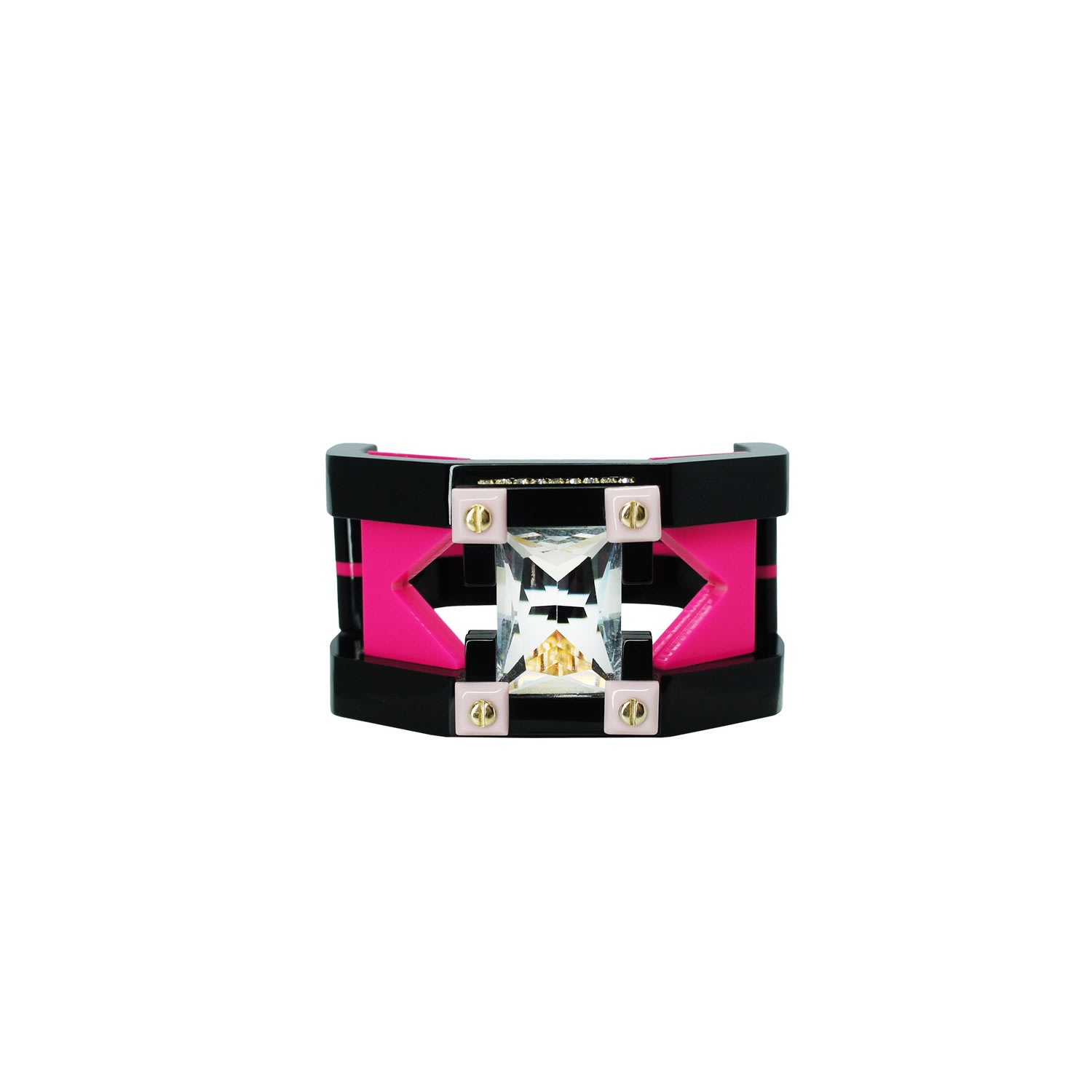 Gissa Bicalho Women's Handmade Acrylic Bracelet Deco Rectangular Shaped Stone Pink In Black