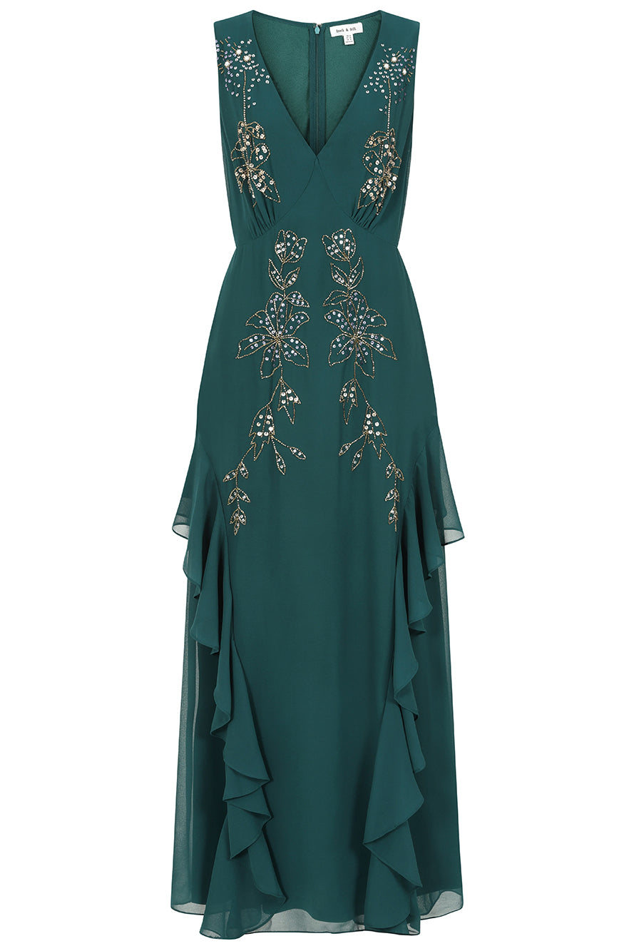 Frock And Frill Women's Hazel Green Floral Embellished Maxi Dress In Green