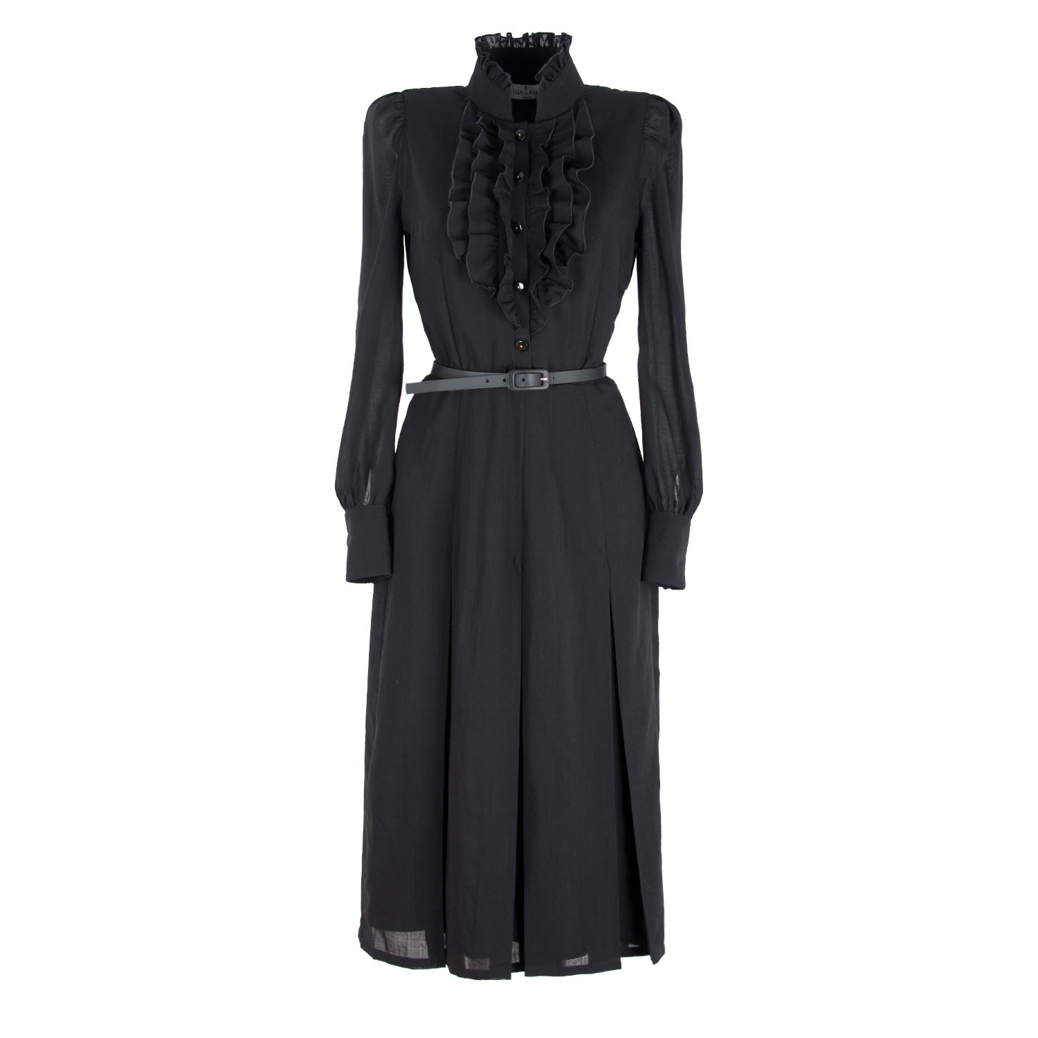 Women’s Ruffled Wool Midi Dress Black Small Rua & Rua