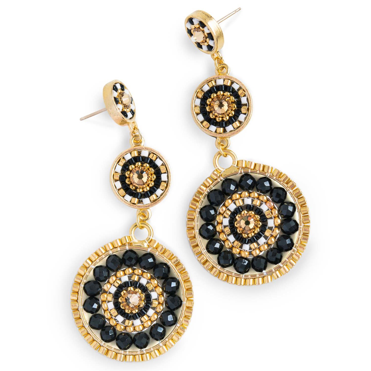 EDEN + ELIE WOMEN'S WHITE / BLACK LUXE TRIPLE CIRCLE STATEMENT DROP EARRINGS - BLACK SPINEL