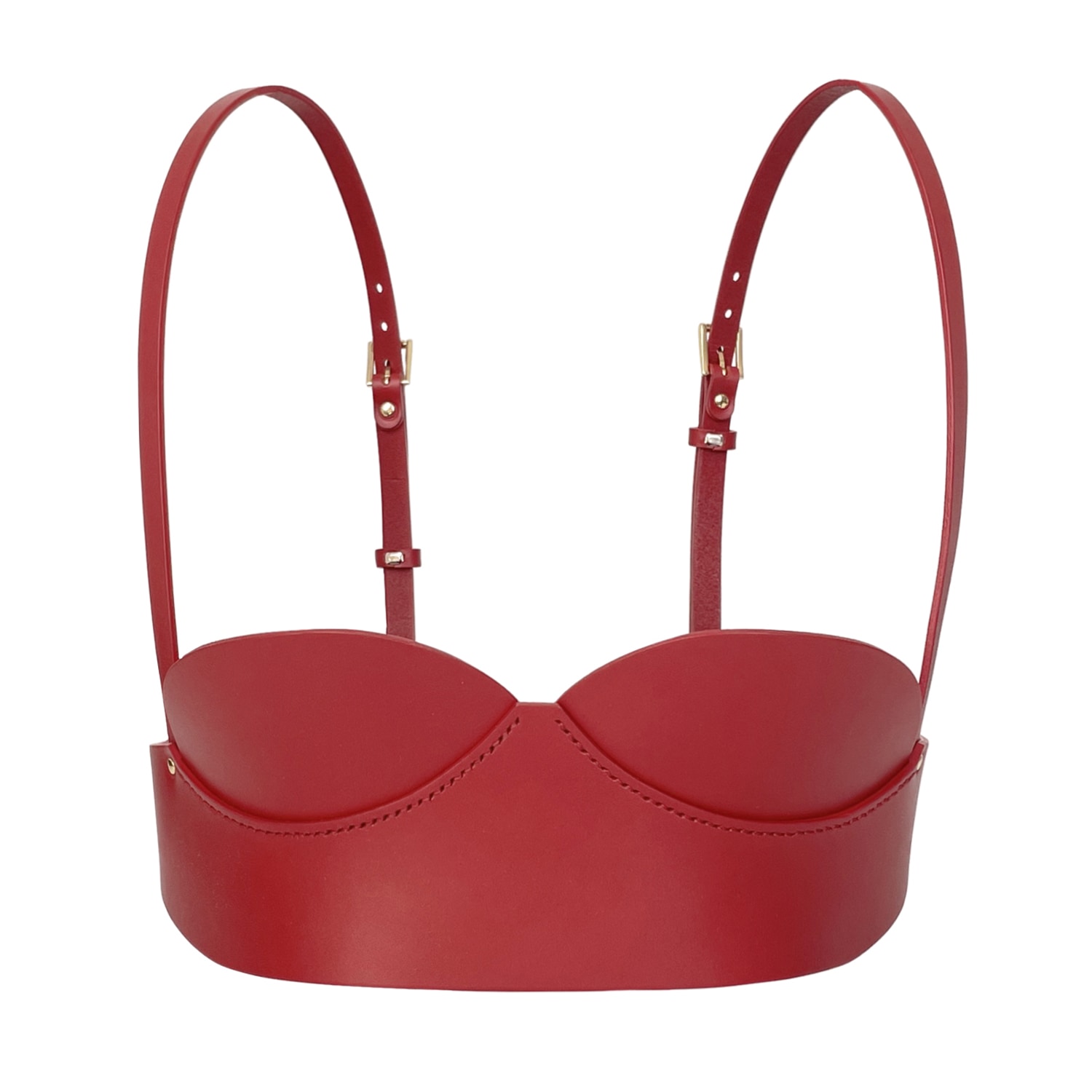 Haute Cuir Women's Red Leather Venus Open Cup Harness In Red