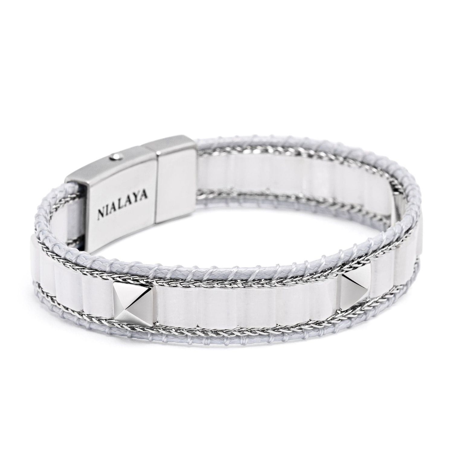 Nialaya Women's White / Silver White Jade Stud Bracelet In Metallic