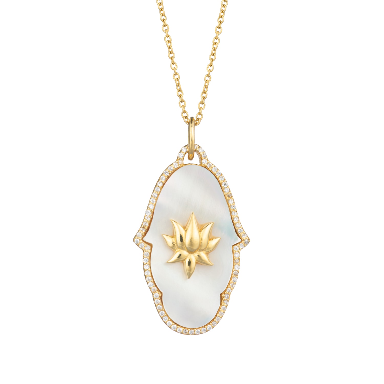 Sohavi Women's Gold Lotus Hand Hamsa Mother Of Pearl Necklace