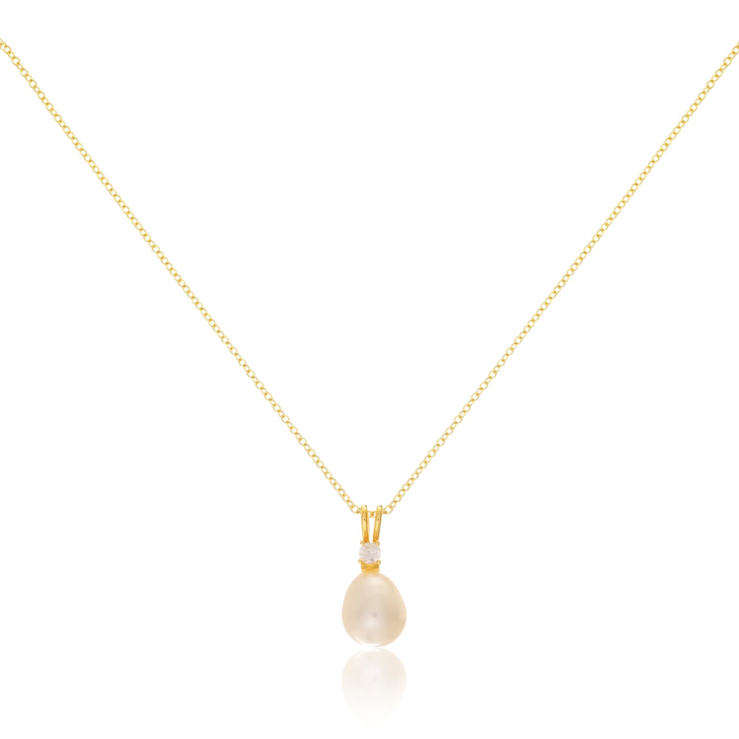 Women’s Gold / White Drayton White Pearl & Cubic Zirconia Yellow Gold Vermeil Oval Pendant Auree Jewellery