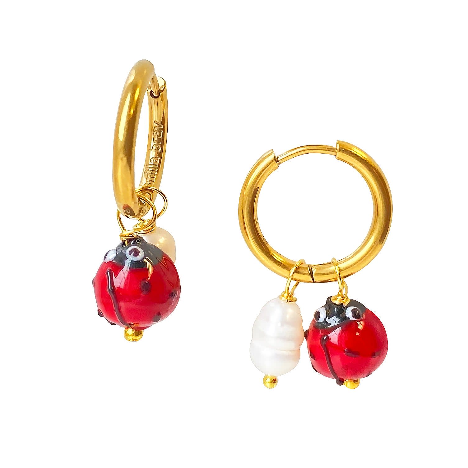 Pearl Hoop Earrings Ladybug Smilla Brav Wolf Badger