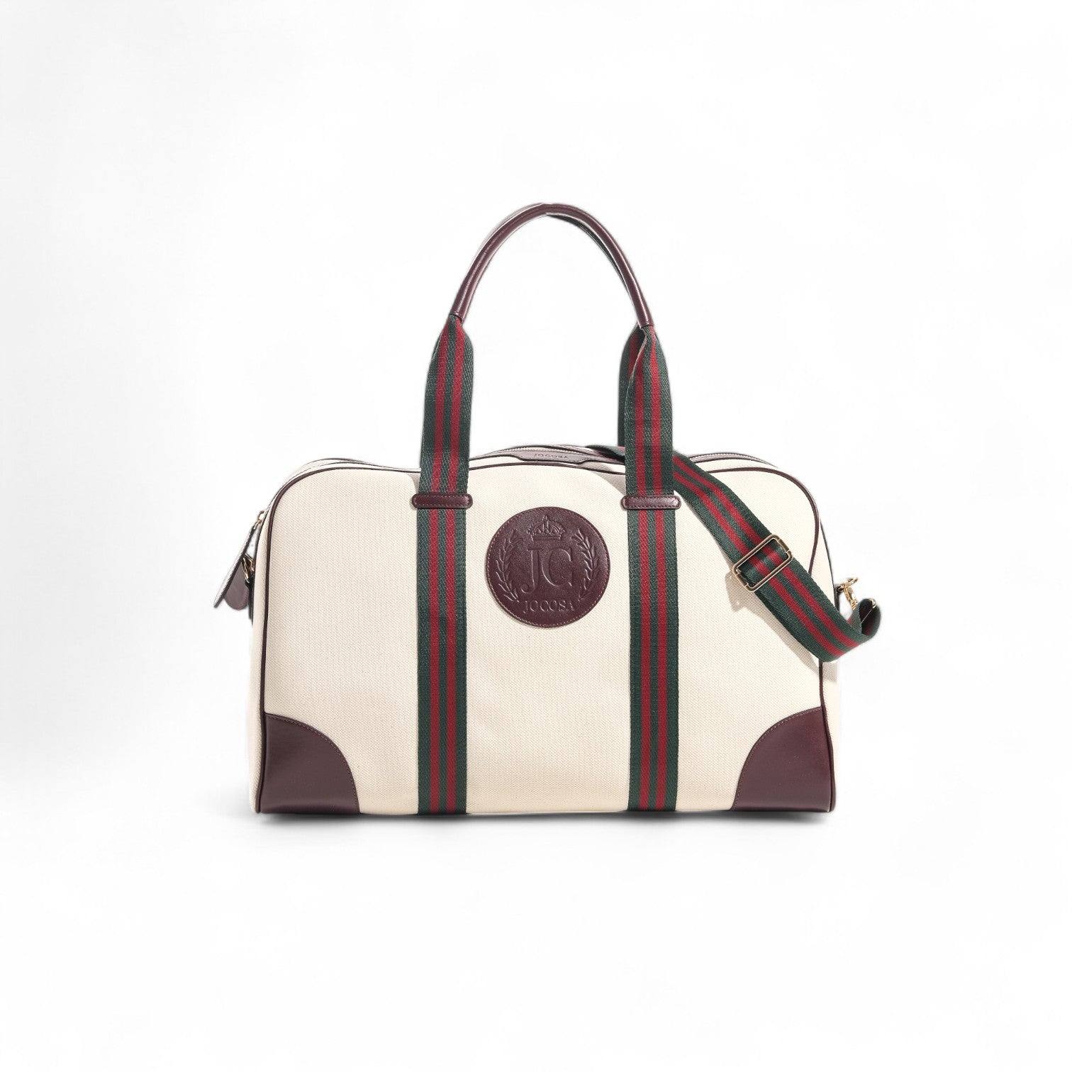 Jocosa Women's White Daily Sport Bag – Ivory & Bordeaux With Green-bordeaux Strap