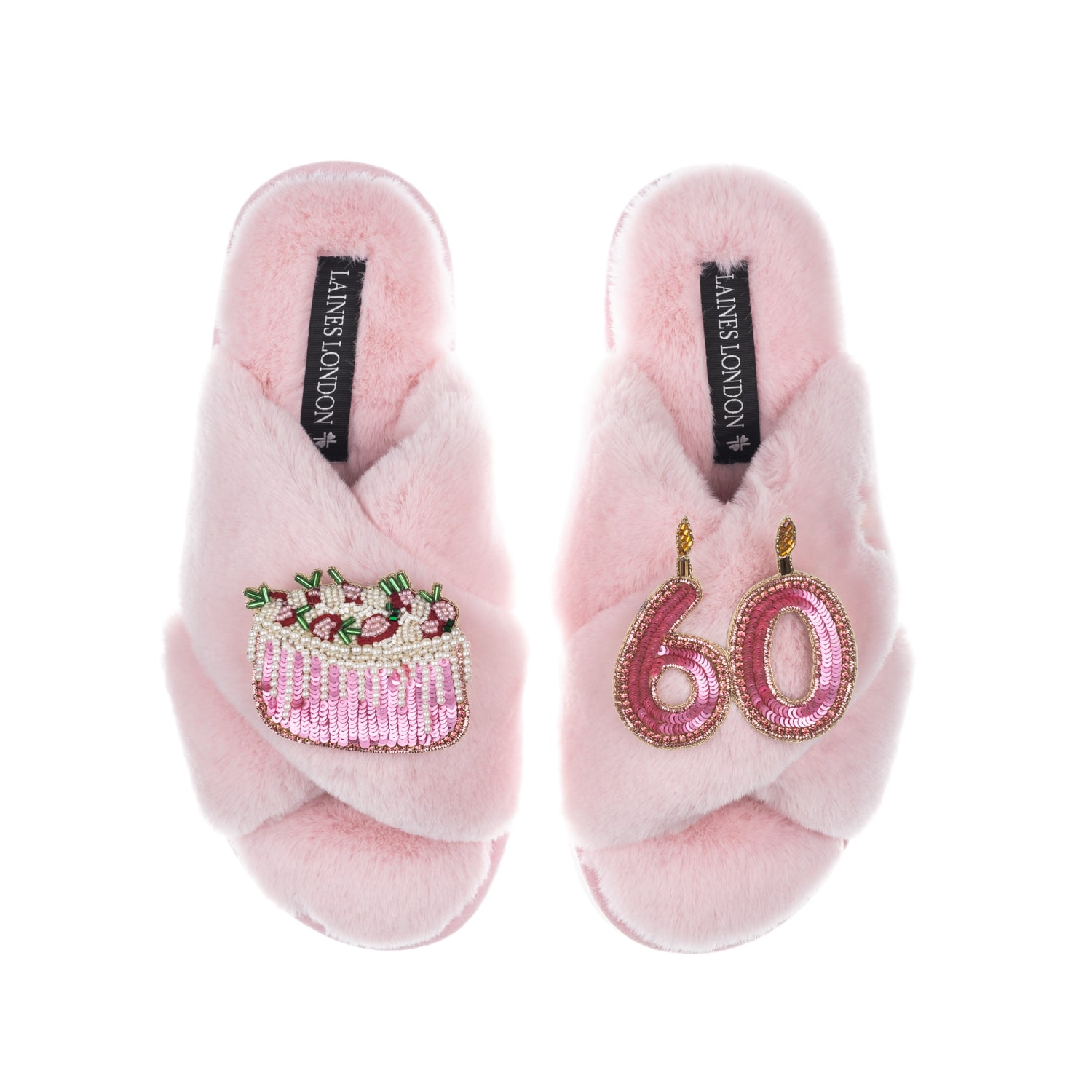 Laines London Women's Pink / Purple Classic Laines Slippers With 60th Birthday & Cake Brooches - Pink