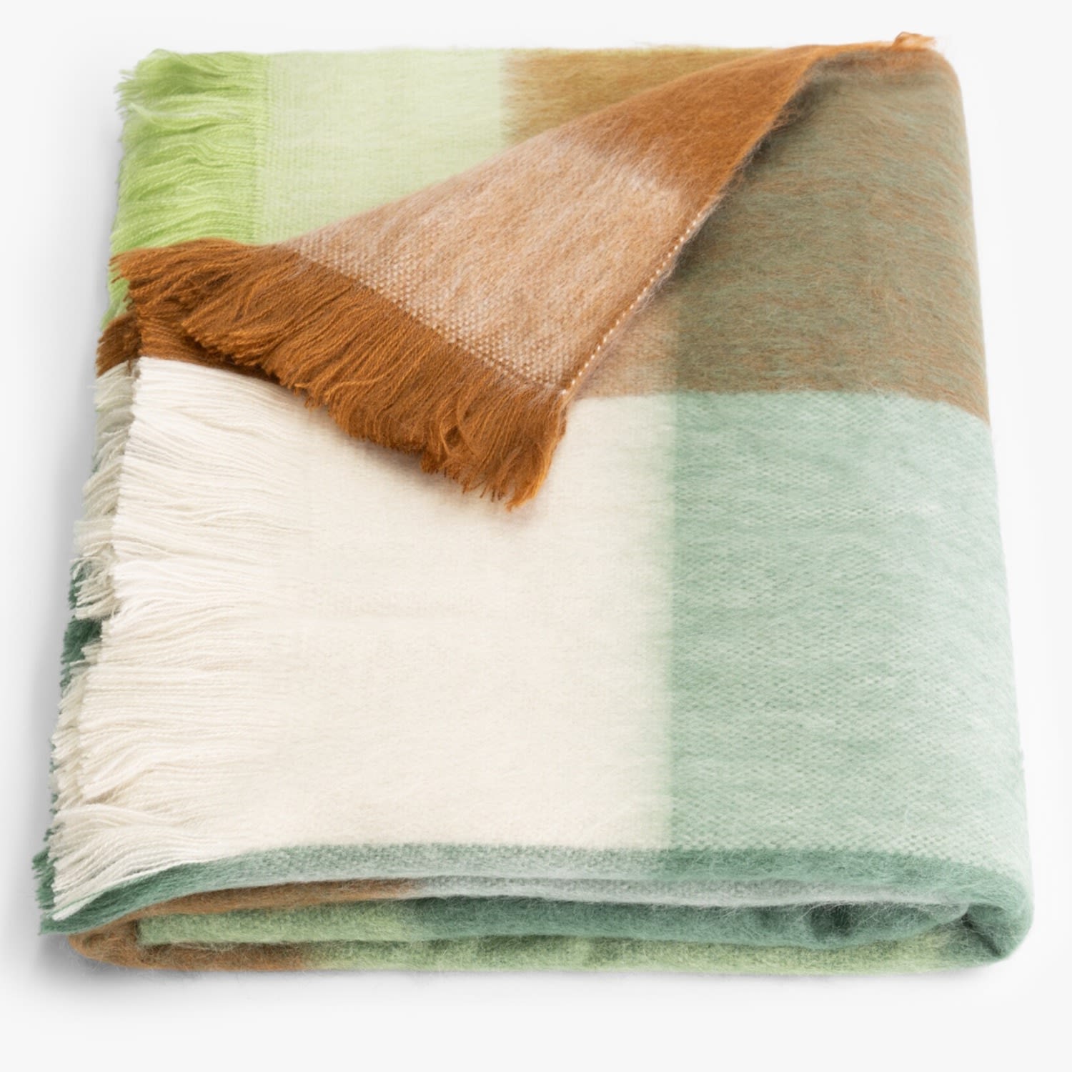Alpaca Loca Women's Green / Brown Scarf Blocked Camel, Emerald And Limestone Green