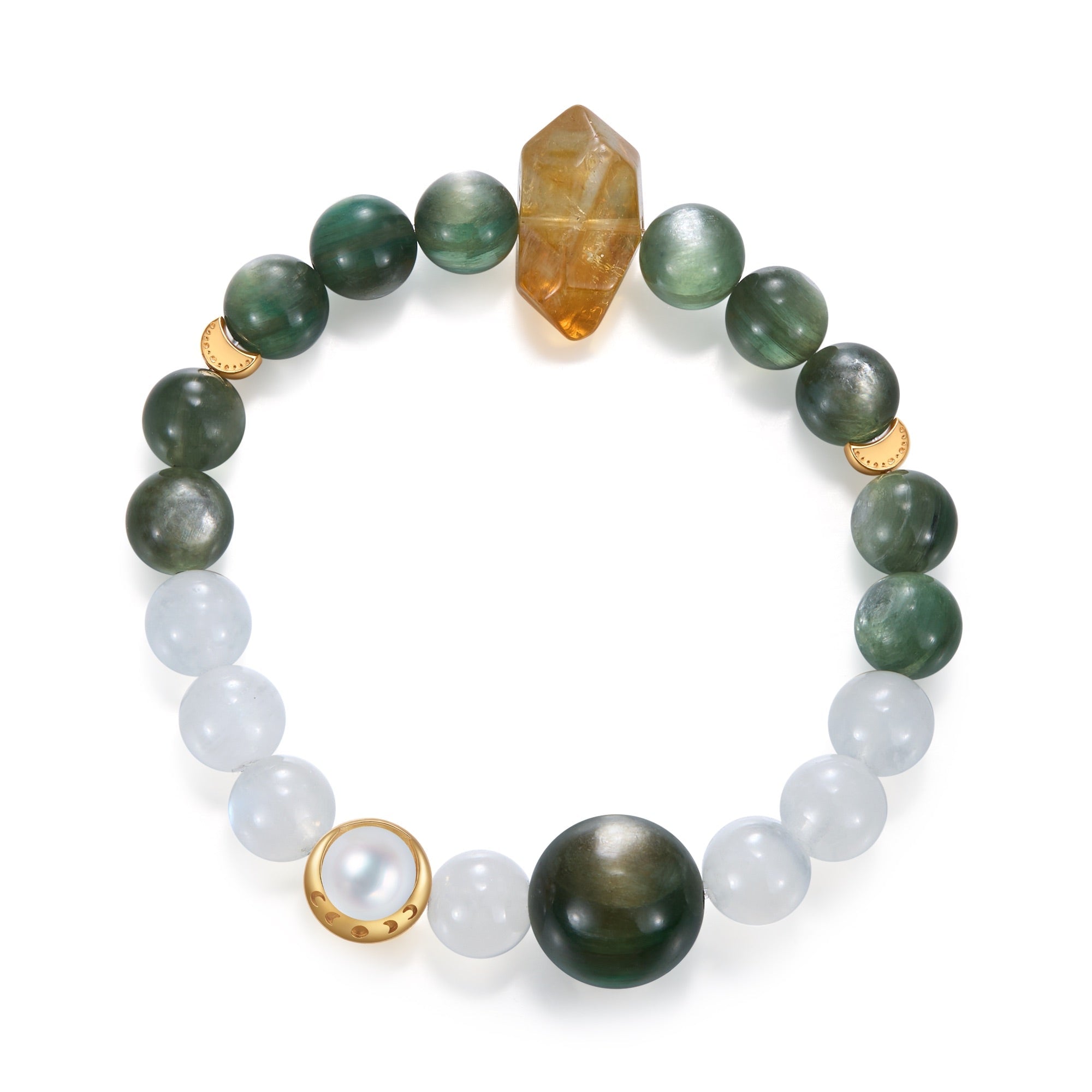 Aurozia Women's Gold Radiant Uprise Lunar Phase& Moon Green Lepidolite Moonstone Crystal Bracelet In Gold