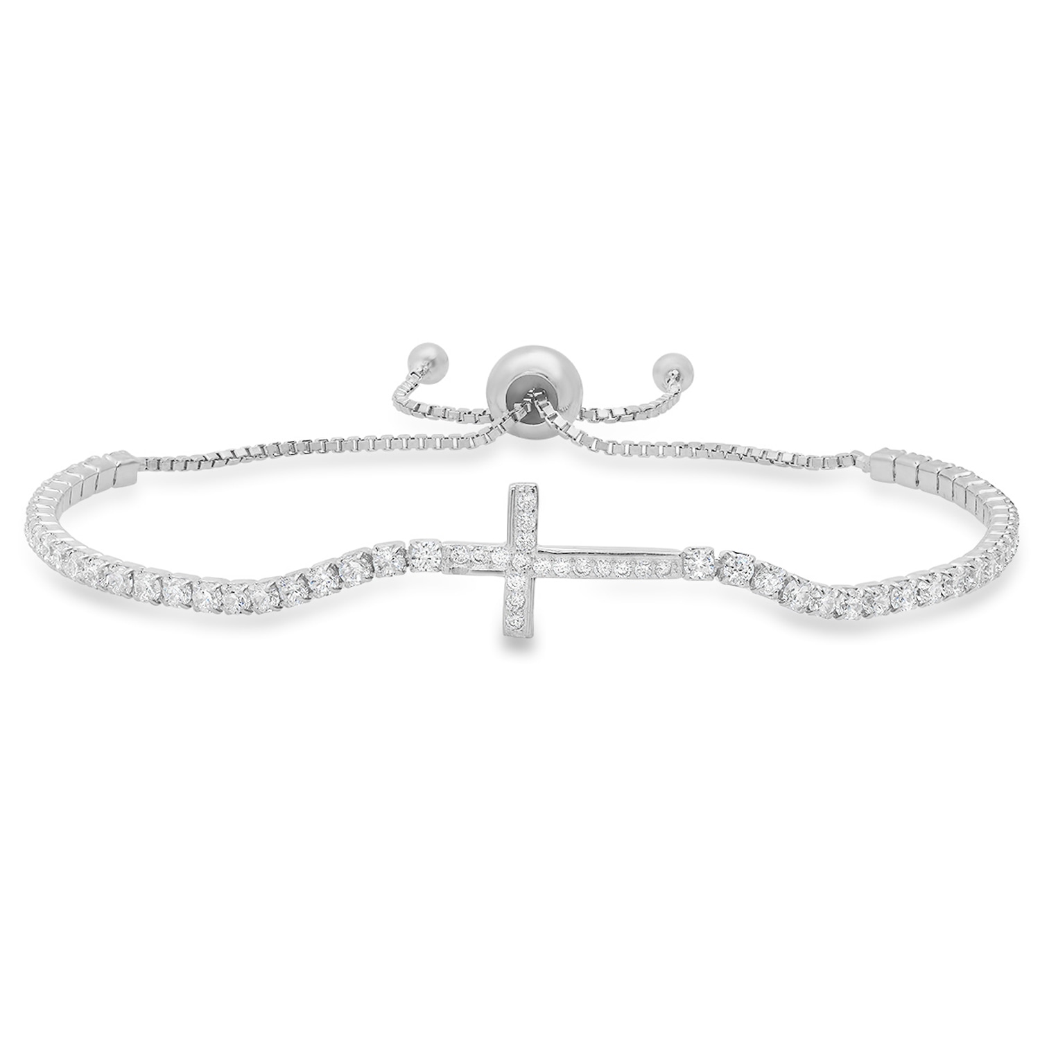 Kylie Harper Women's Petite Diamond Cz Cross Adjustable Bracelet In Sterling Silver In Gray