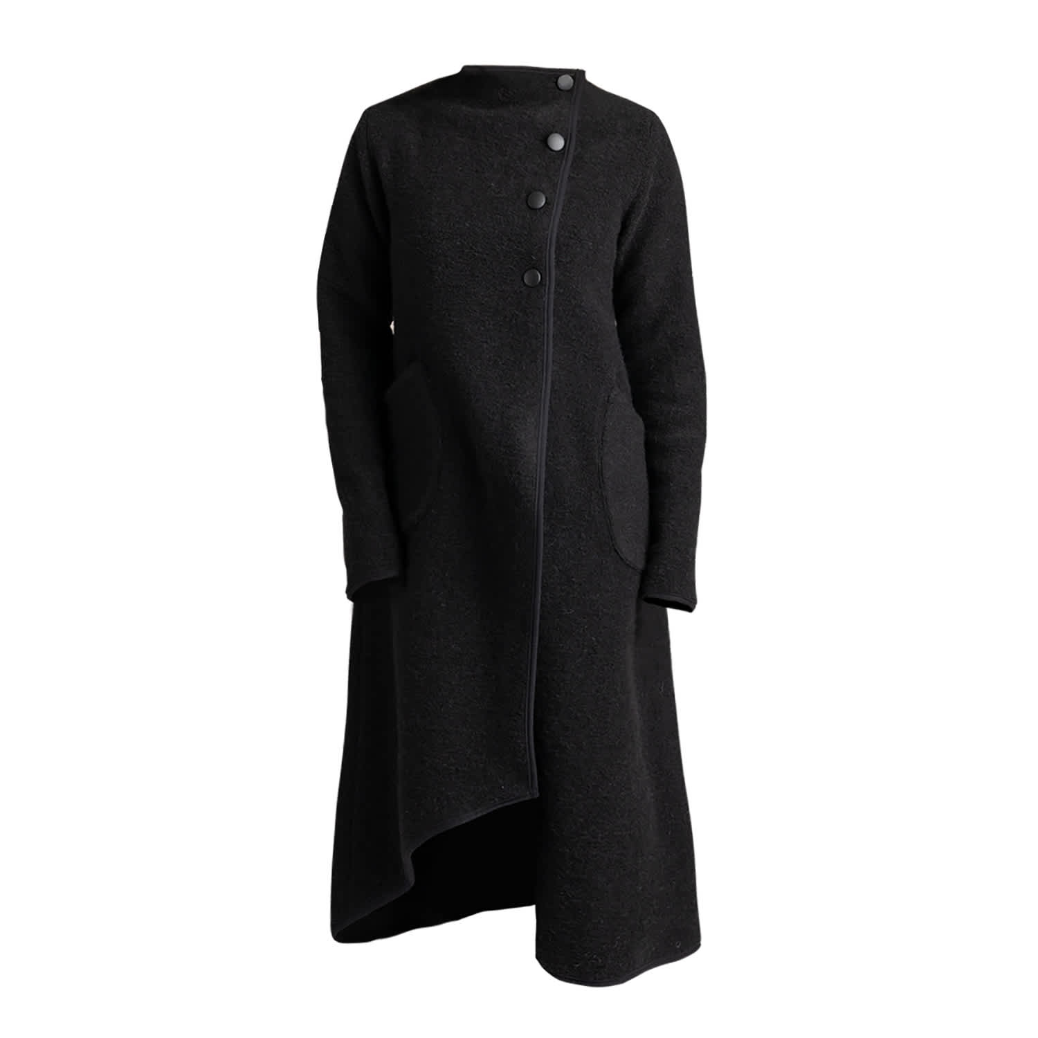 Wool Asymmetrical Wrap Cardigan Coat With Buttons And Pockets In